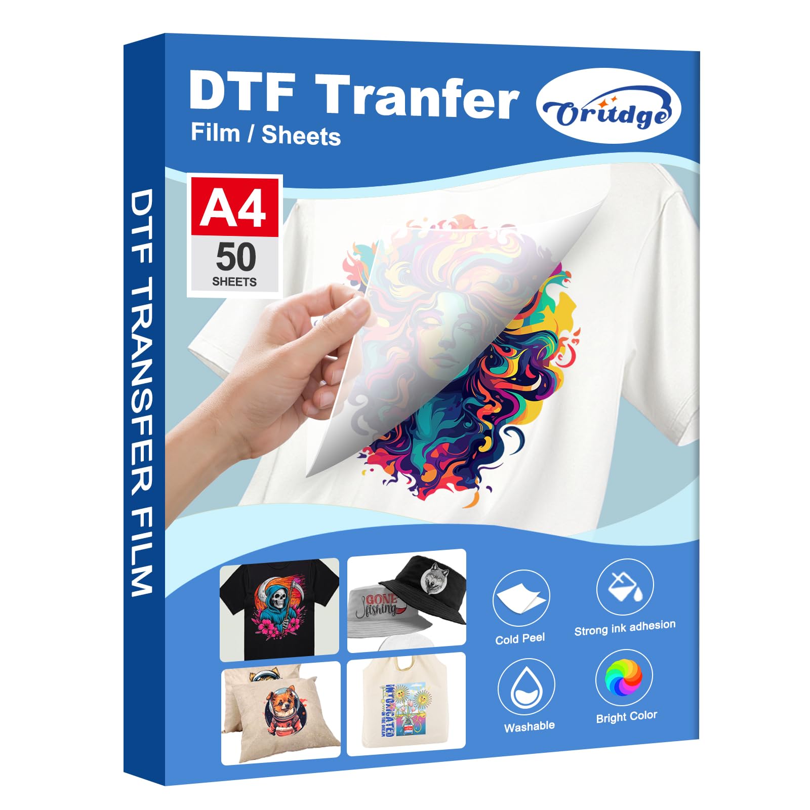 DTF Transfert Film Papier A4-21cm x 29.7cm,50 Feuilles de DTF Transfer Papier pour Epson Drucker, Film de Transfert Thermique PET direkt sur T-Shirts & Textile