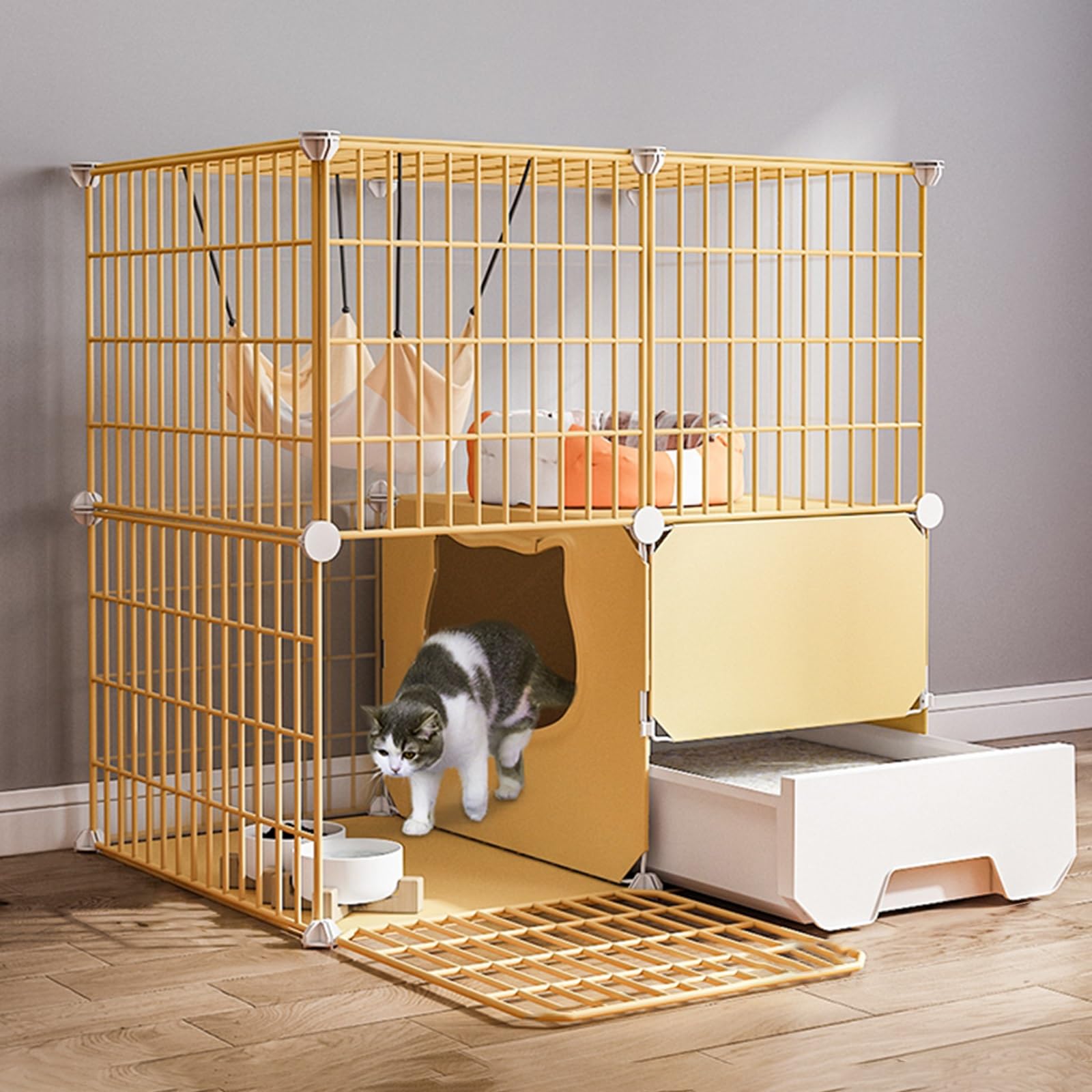 Cage pour chat intérieur et extérieur grand enclos modulable avec bac