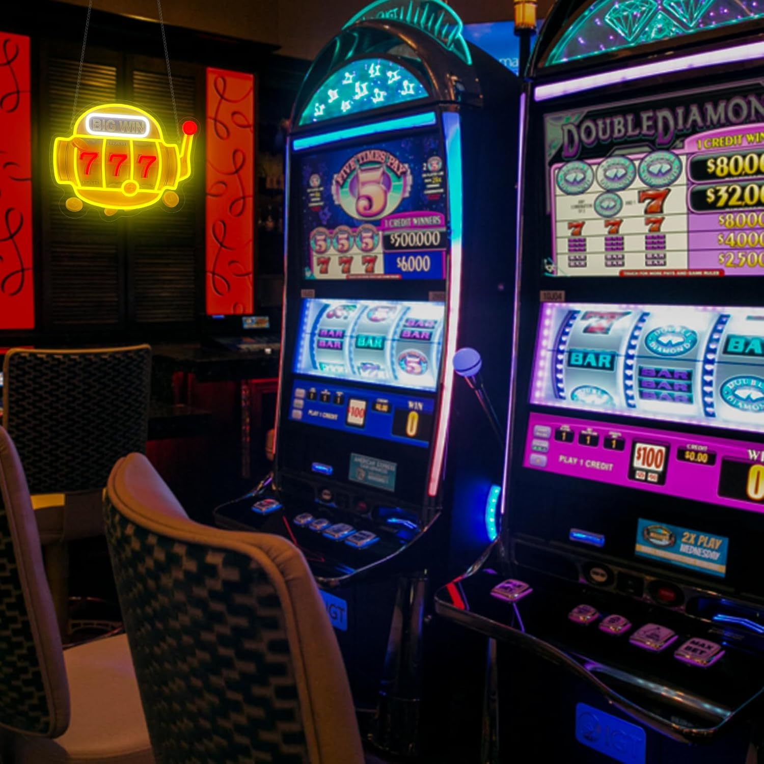 777 Casino Neon Sign Dimmable Casino Led Neon Light USB Powered Poker Room Neon Light Up Sign for Bedroom Game Room Casino Bar Club Play Room Wall Decorations Man Cave Birthday Party