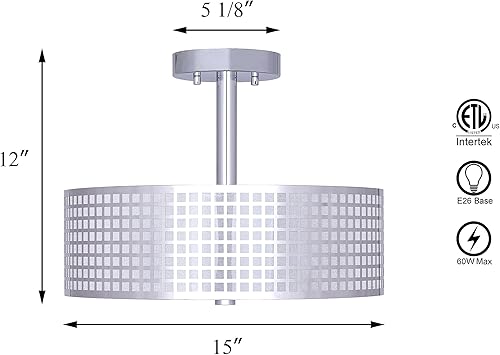 Miniatura 4 de XiNBEi Lighting Lámpara de techo semiempotrada de 15 pulgadas, moderna, 3 bombillas, acabado cromado, para dormitorio, sala de estar