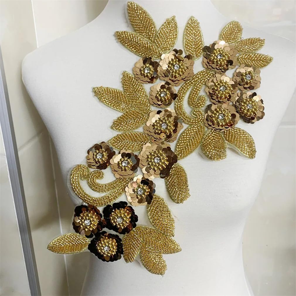 Generic Beaded Rhinestone Patches Sew On Bridal Sash Belt Applique for Wedding Dress DIY Decoration, roseA