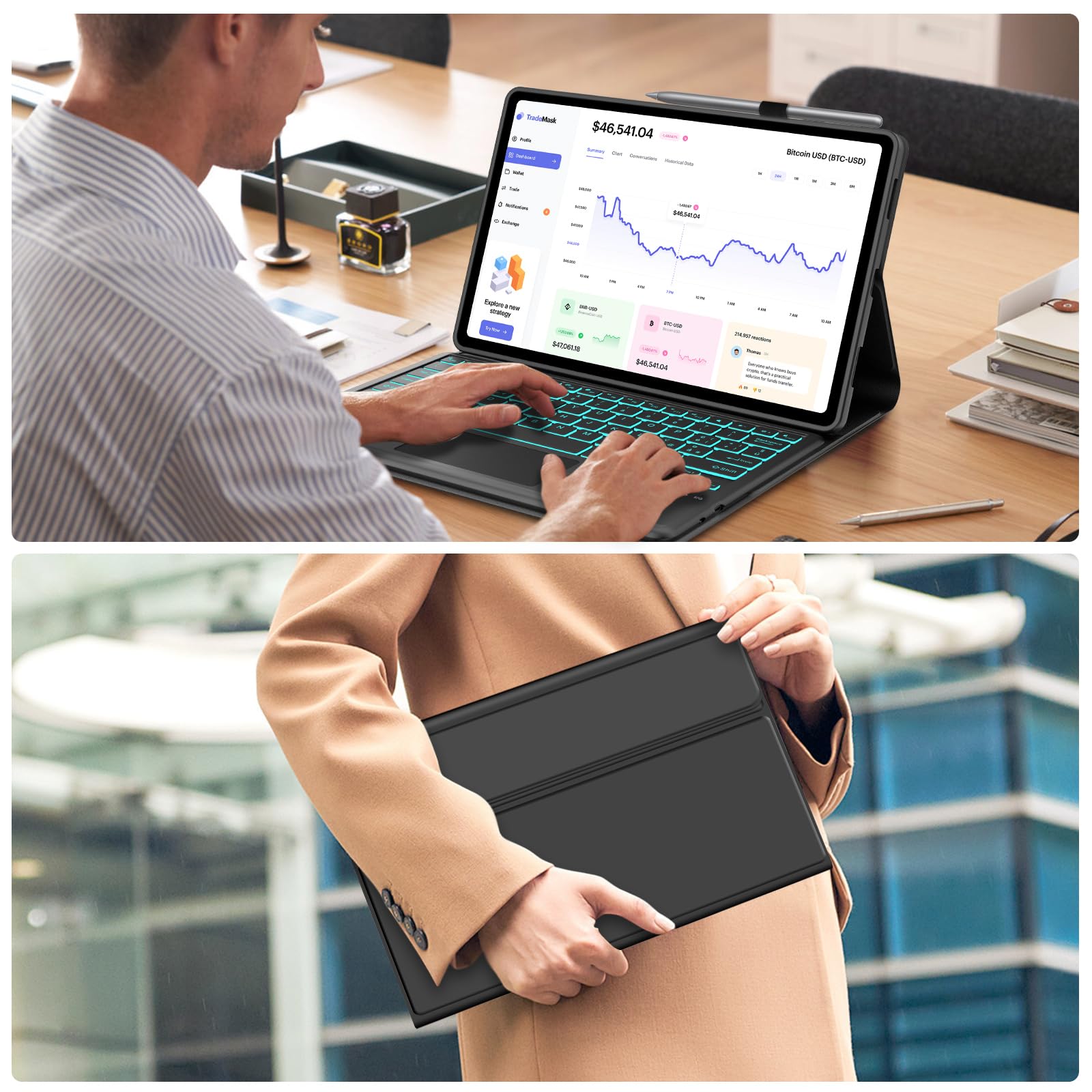 FOGARI Per Honor Pad 10 2025 12.1 Pollici Cover Tastiera | Custodia Tastiera Bluetooth Rimovibile con Touchpad per Ufficio/Studio/Scrittura, Keyboard Wireless Portatile, Nero