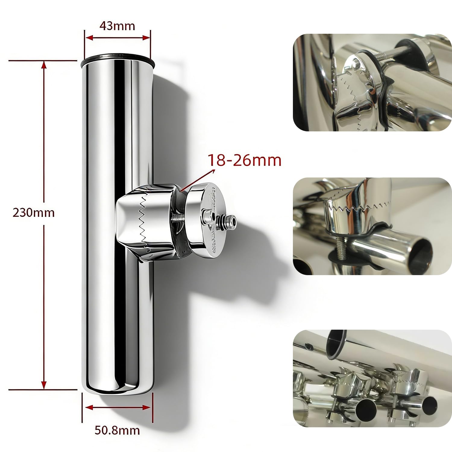 2 Pezzi Portacanna da Pesca in Acciaio Inox Regolabile,per Rotaie da 18 mm a 26 mm,per Barche Yachts Barca da Pesca
