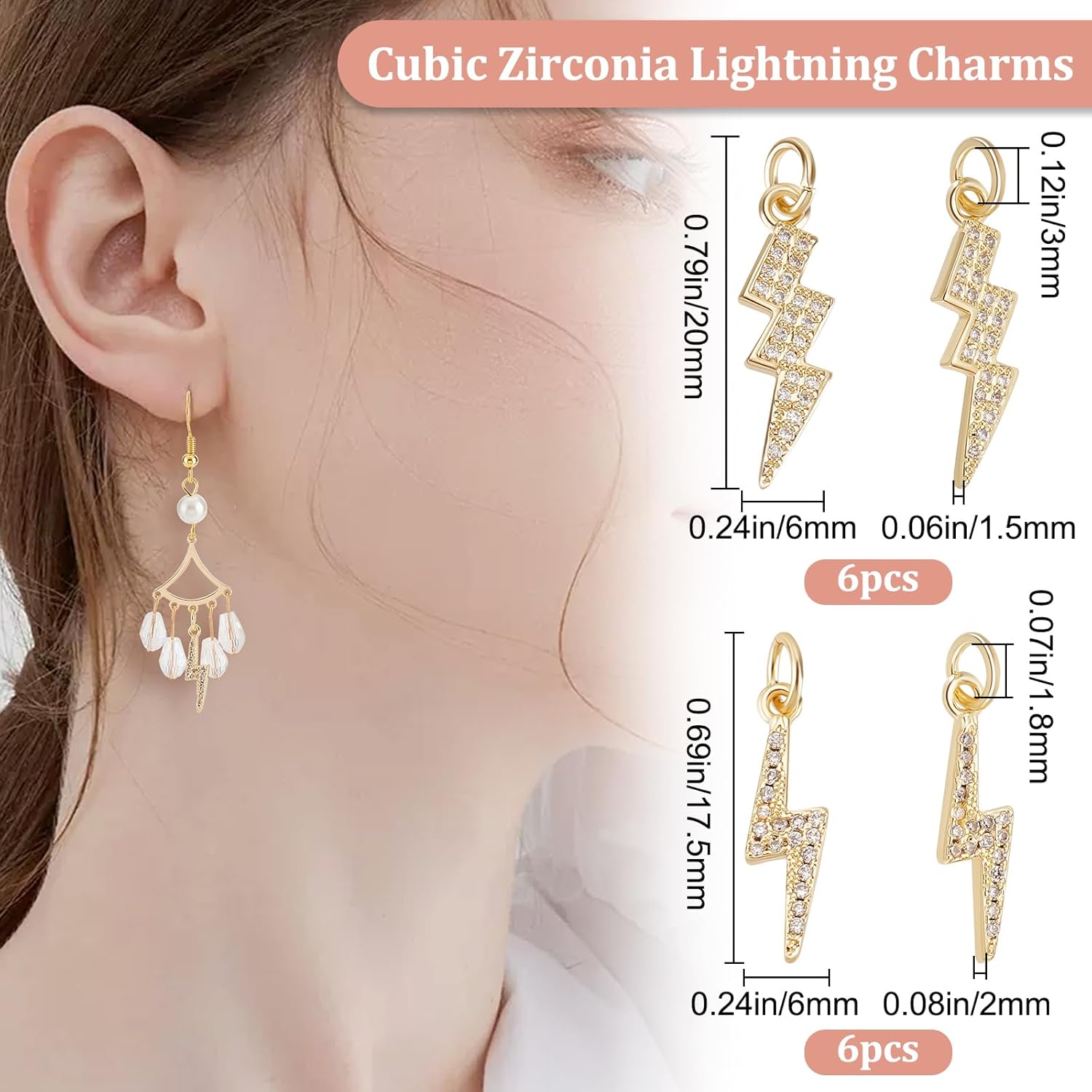 Beebeecraft 12Pcs 2 Styles Lightning Charms Cubic Zirconia Flash Thunder Dangle Pendant Charms for Bracelet Necklace Earrings DIY Jewelry Making - Image 2