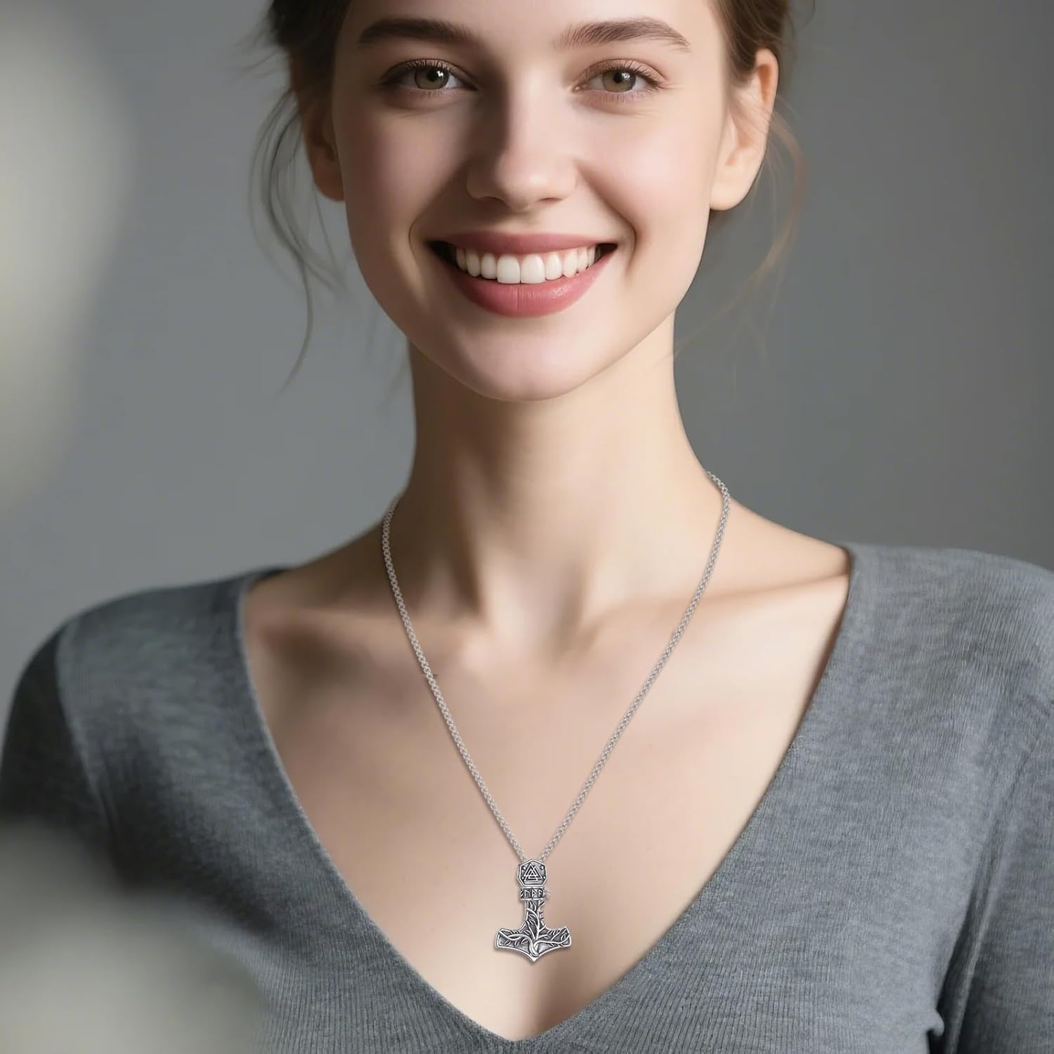 Viking Thor's Hammer Necklace Sterling Silver Vintage Norse Mjolnir Pendant Amulet Jewelry Gifts for Women Men - Image 4