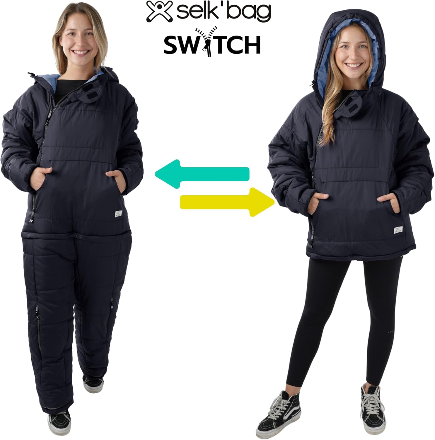 Selk'bag SWYTCH Original Wearable Sleeping Bag & Jacket | Convertible 2-in-1 Design, Water-Resistant, Eco-Friendly for Camping, Hiking, Travel, Skiing and Casual Use