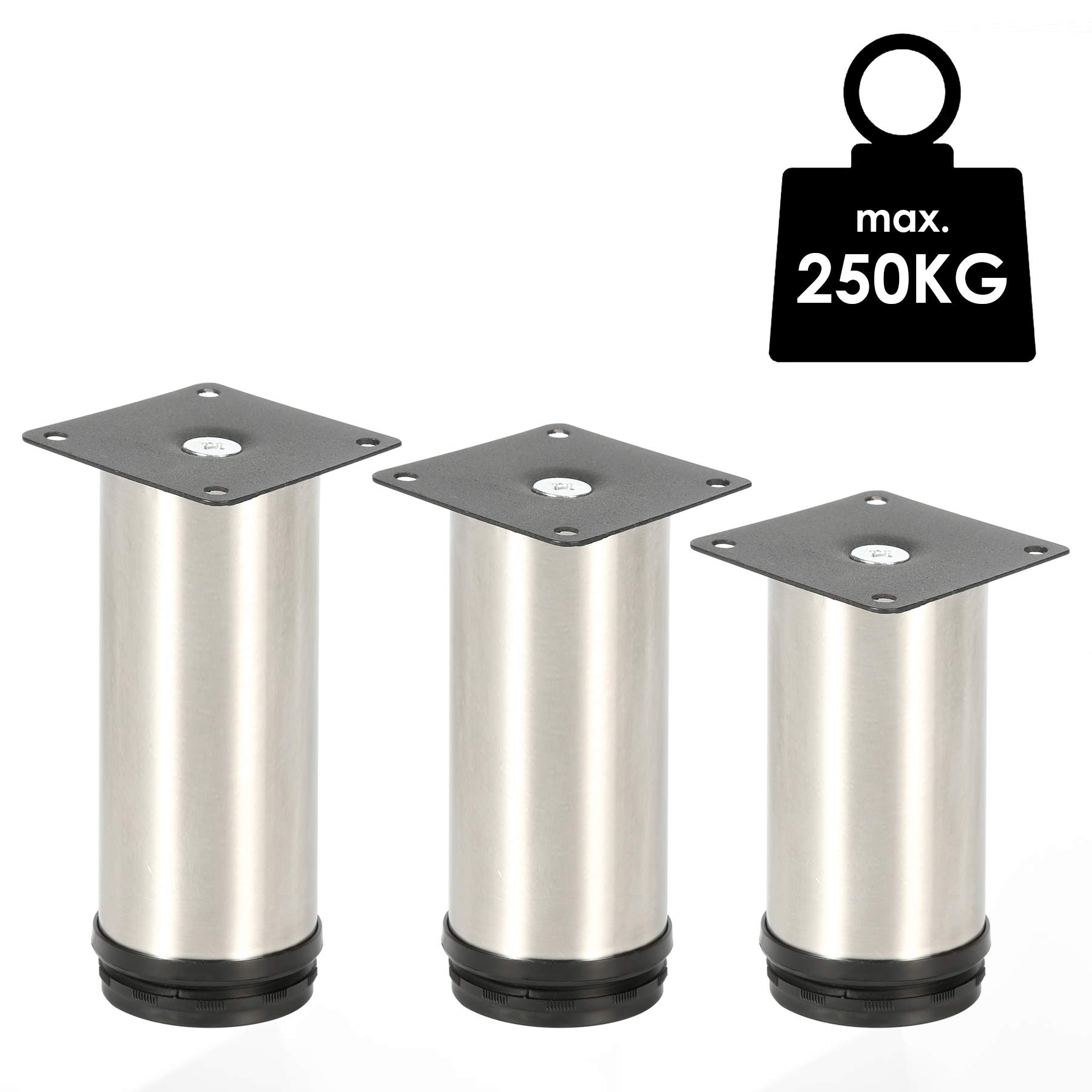 12 Patas Regulables de Acero Inoxidable para Muebles, Altura de 80 mm, Altura Ajustable, 15 mm, para Muebles, Armarios de Cocina, Mesa, Patas de Armario, Soporta hasta 250 kg