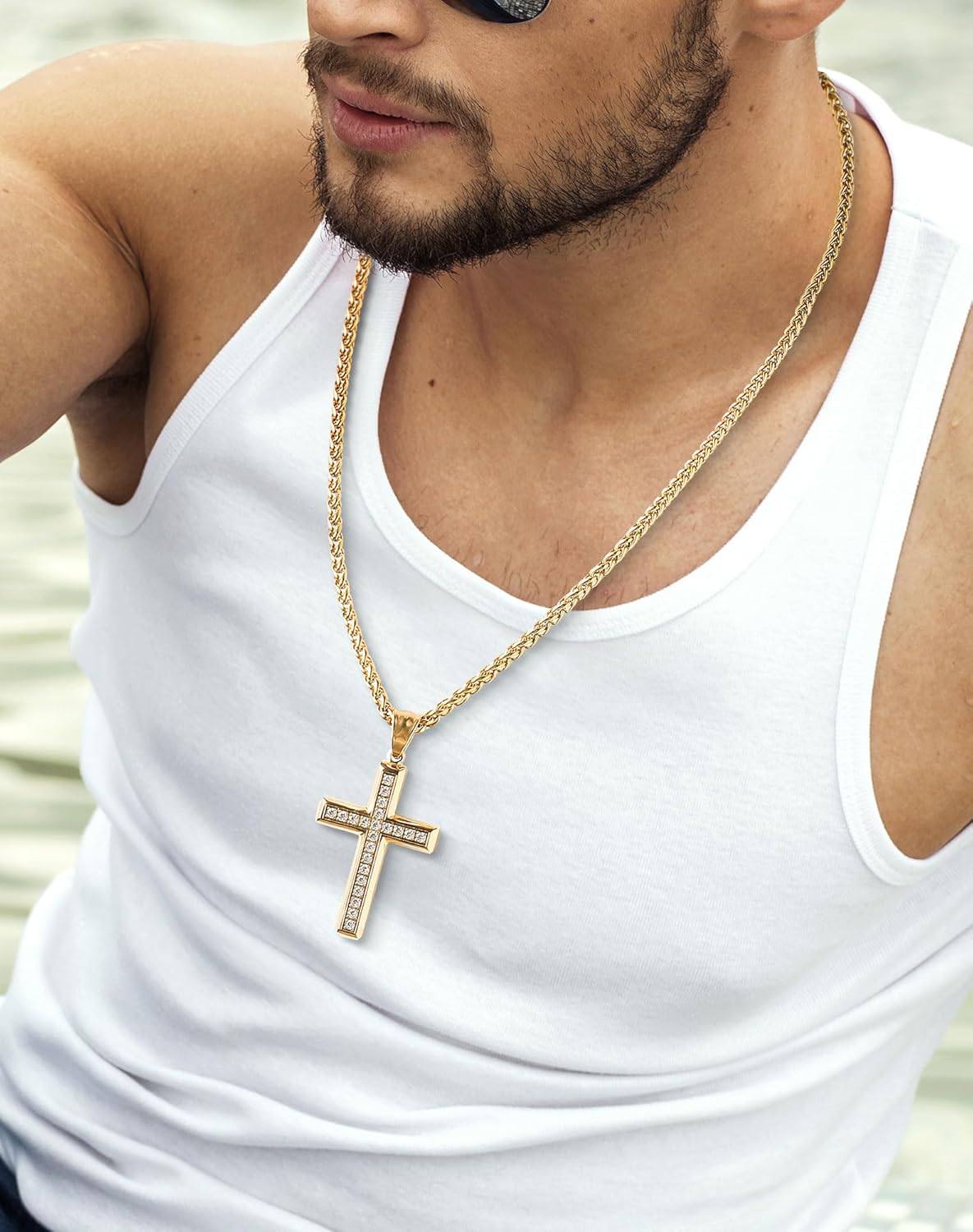 Stainless Steel CZ Cross Necklace Men Women - 18K Gold Plated 5A+ Cubic Zirconia Crucifix Pendant - Christian Religious 3mm Rolo Chain Jewelry Present - Image 5