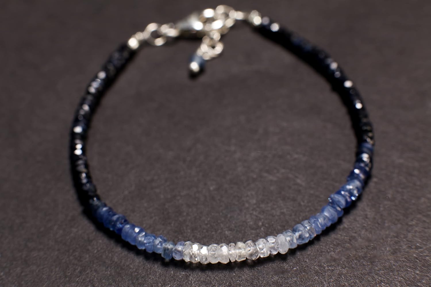Ombre Sapphire Faceted Rondelle 3mm Bracelet in 925 Sterling Silver Clasp and 1" Extension Chain, AAA Quality Natural Precious gift for her