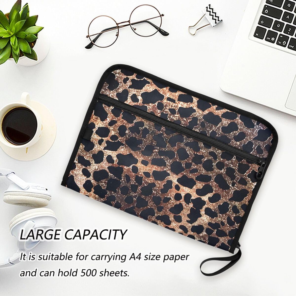 ALAZA Leopard Cheetah Print Black Brown Expandable Filing Folder Storage Organiser Box Files, 13 Pockets Zip Filing Folders for Home or Office Documents