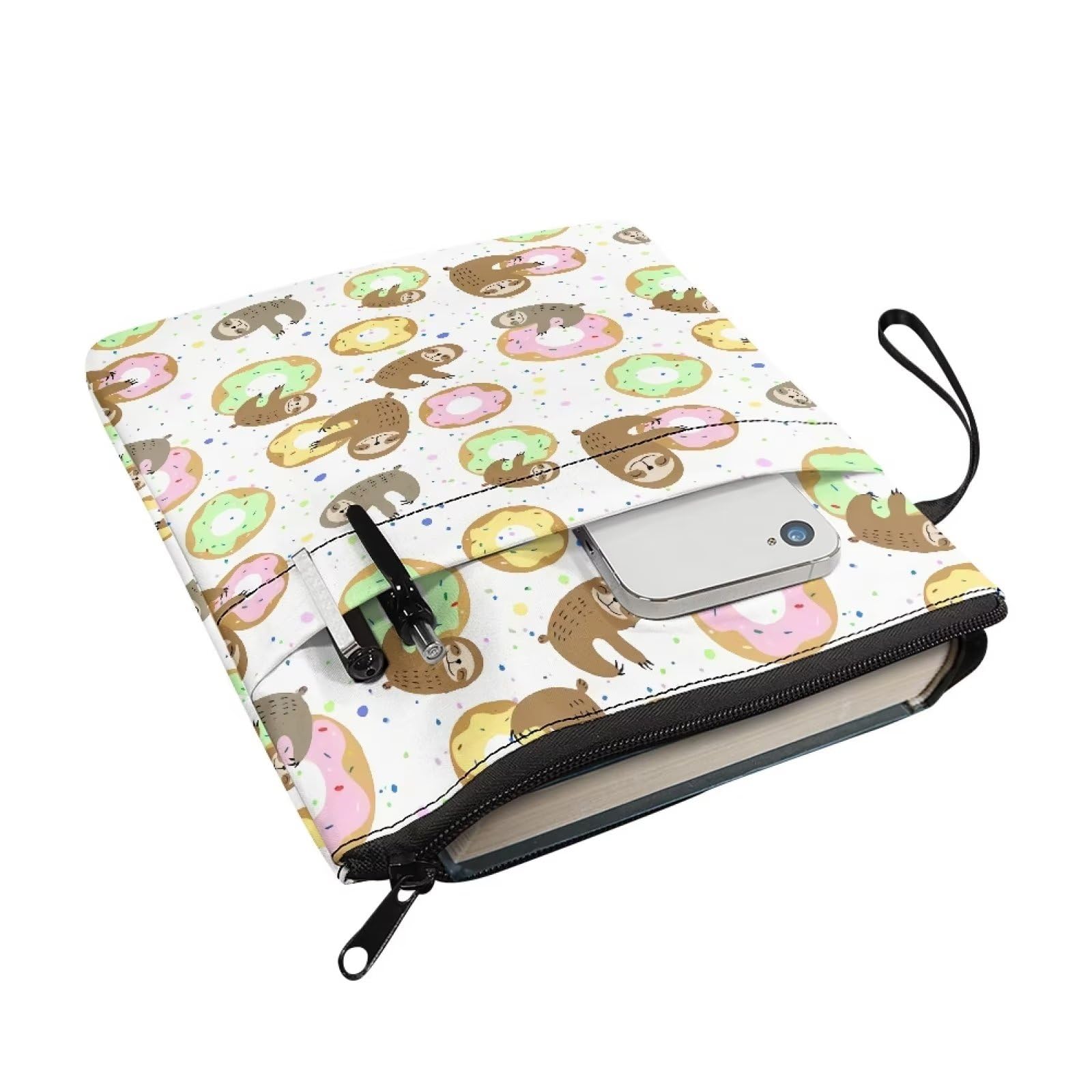 ZIATUBLES Sloth Donut Print Book Sleeve with Zipper Book Protector Pouch Sleeve Washable Book Covers for Book Lovers Paperbacks Hardcover Notebook Bible Journal Textbooks - Image 2