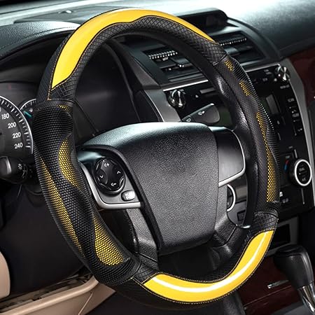 Amazon Shimakyo ハンドルカバー Sサイズ 軽自動車 普通車 3dグリップ ステアリングカバー 汎用 抗菌防臭 汚れ防止 フィット感 おしゃれ 滑り止め オールシーズン対応 イエロー ハンドルカバー 車 バイク