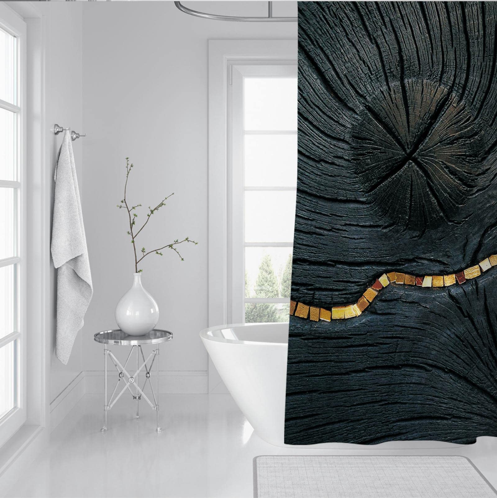 Arte astratta Tende doccia nero venatura del legno impermeabile tessuto doccia Tende dorato moderna casa hotel decorare lavatrice lavabile in lavatrice W200xL200cm