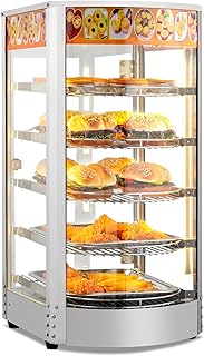 ROVSUN Food Warmer Display Pizza Warmer, Commercial Countertop Food Warmer Electric Pretzel Warmer with Removable Shelves LED Lighting Glass Door for Restaurant Buffet 800W (5 Tiers)
