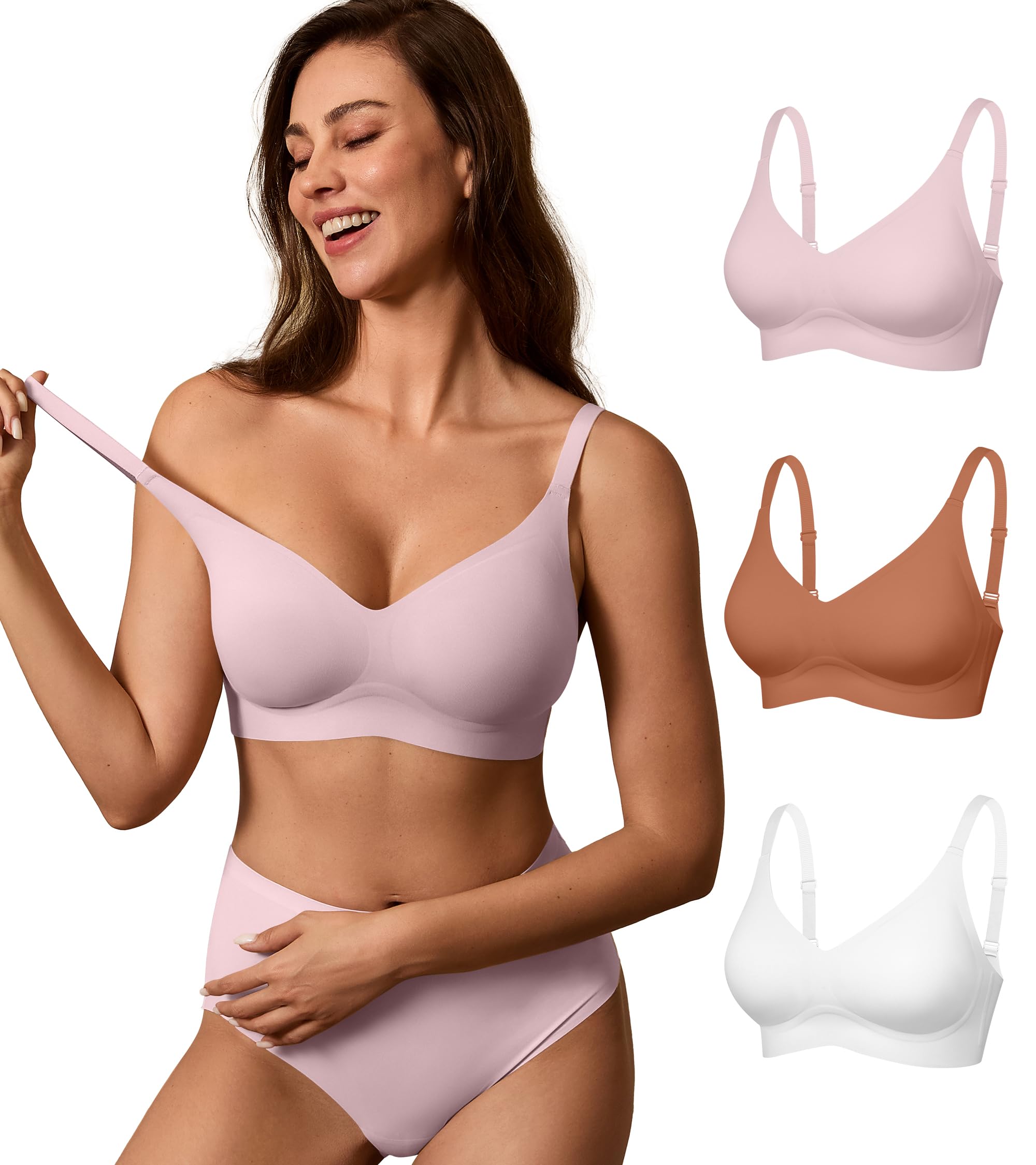 DEANGELMON Seamless Bras for Women No Underwire Comfortable Push Up Bra V Neck Wireless Bralette Full Coverage Wire Free