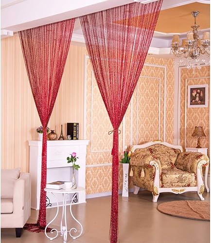 Miniatura 3 de Duosuny - Cortina decorativa de cuerdas, para hogar, restaurantes, bodas, etc., Tela, Burdeos