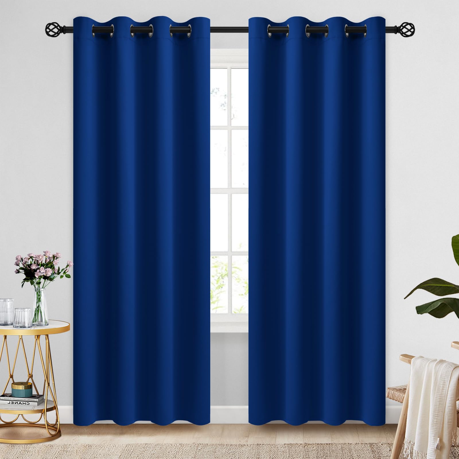 COSVIYA Grommet Blackout Room Darkening Royal Blue Curtains 84 inch Length 2 Panels,Thick Polyester Light Blocking Insulated Thermal Window Curtain