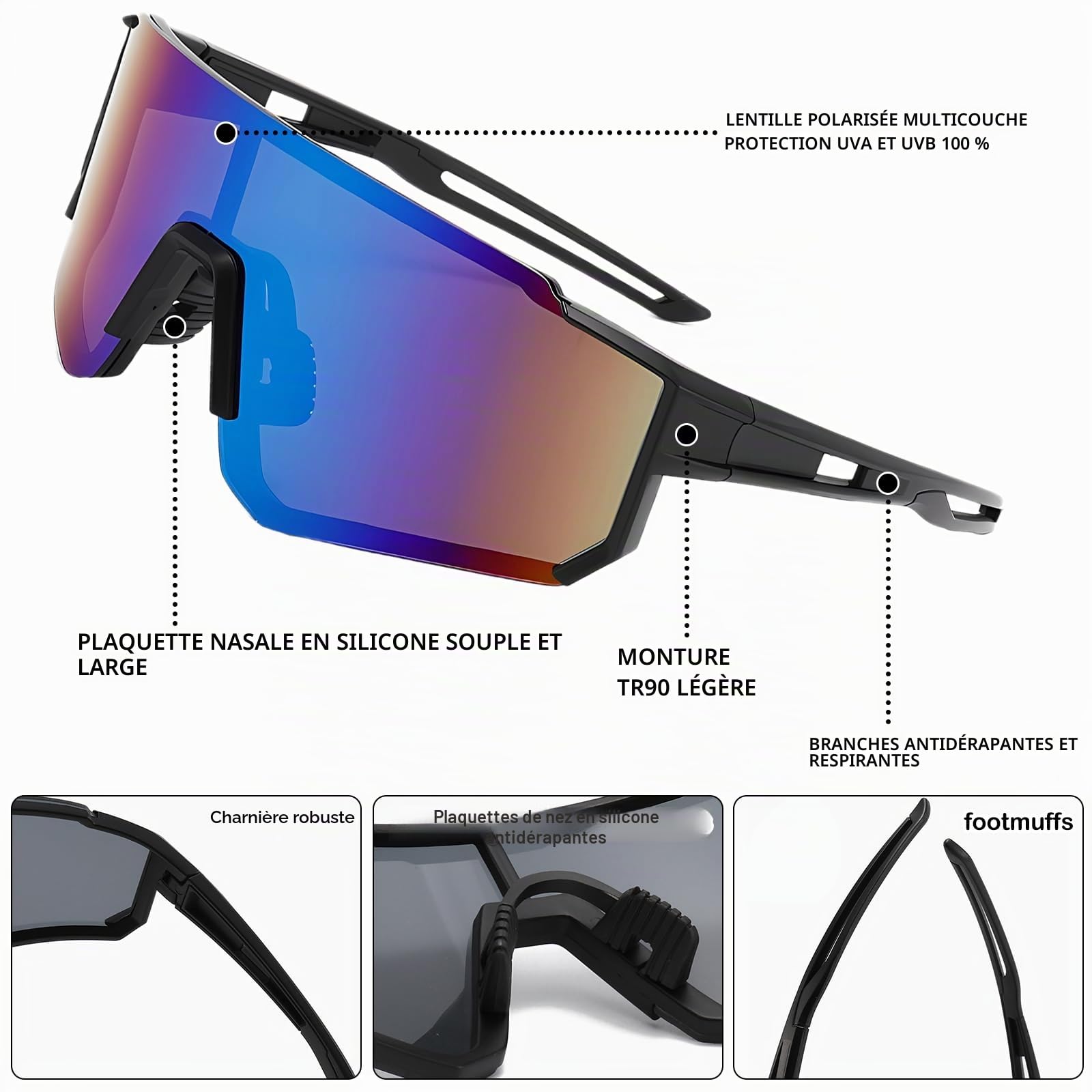 DabbOo 2 PCS Lunette Velo Homme Femme Lunettes de Cyclisme Polarisées Lunettes de Soleil de Sport Protection UV400 pour Lunette Running, Course à Pied, Ski et Autres Activités de Plein Air