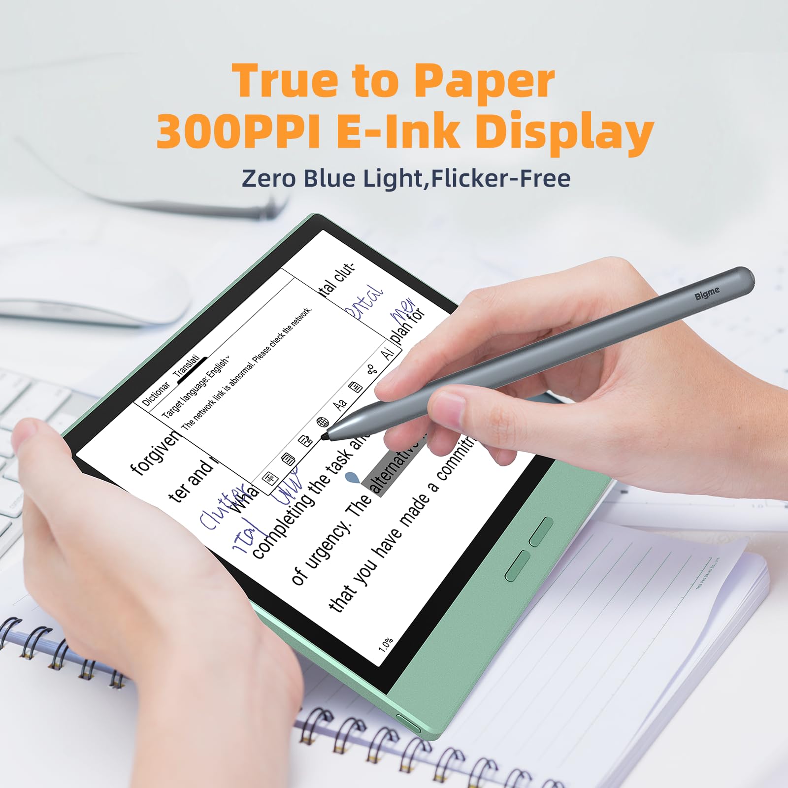 Bigme B7 Color e-Reader, ePaper Tablet 7 Inch E-ink eBook Readers Android eReader Device with 4G Calling, 8GB+128GB, Stylus, Eink Ereaders with Audiobook Note-taking Meeting Record Transcription Green — view 3