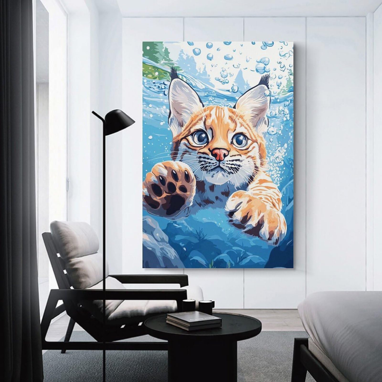 Junmoney Lynx Underwater Canvas Art Print 24x36inch(60x90cm), for Office Decor, Home Working Or Creative Rooms, An Interior Accent for Desk Areas