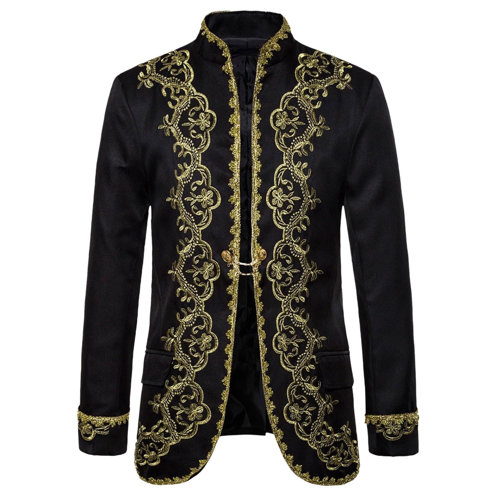 Abito da uomo in pile barocco con scollo a sciallato, con bottone, per matrimoni, feste, smoking, giacca da uomo con decorazione in oro