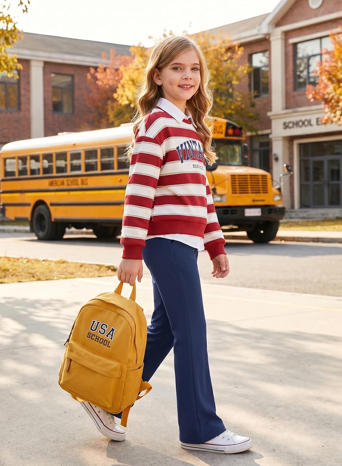 blibean Girls Dressy Bell Bottom School Uniform Pants Size 6-15 Years