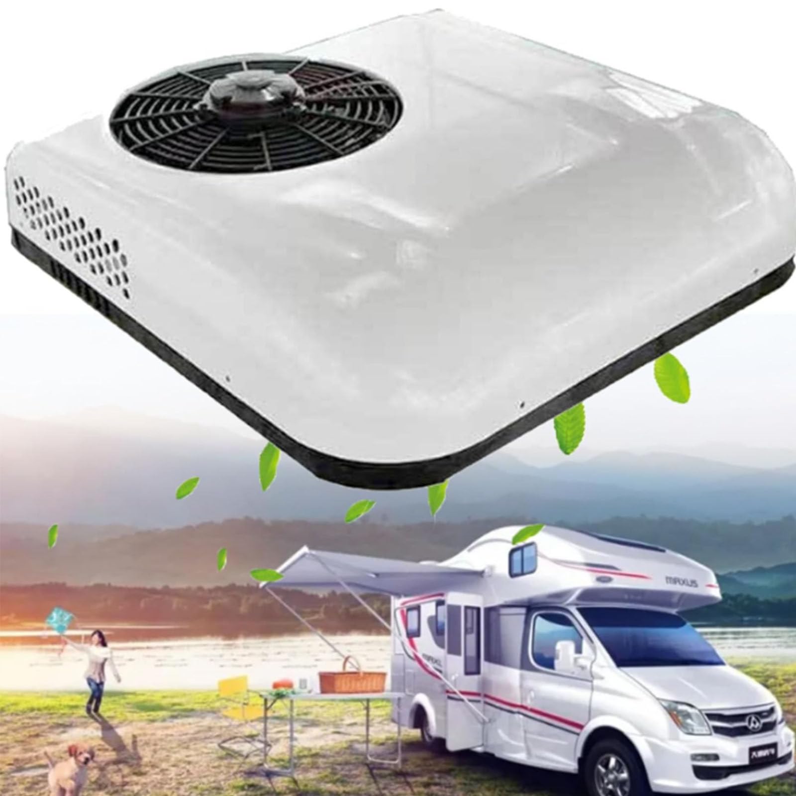 Condizionatore d'aria universale per camper, refrigeratore CC 12 V/24 V, silenzioso, con telecomando per installazione sul tetto