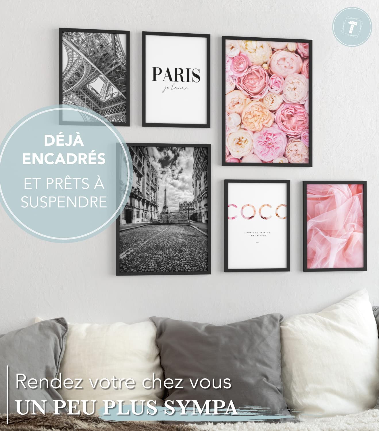 Papierschmiede® Set Mood Posters, Tableau Décoration Murale Sans Cadres « Coco Noir Et Blanc » Bureau, Salon, Deco Chambre Parentale, Cuisine, 2x A4 Et 4x A5, Glamour Lifestyle Mode