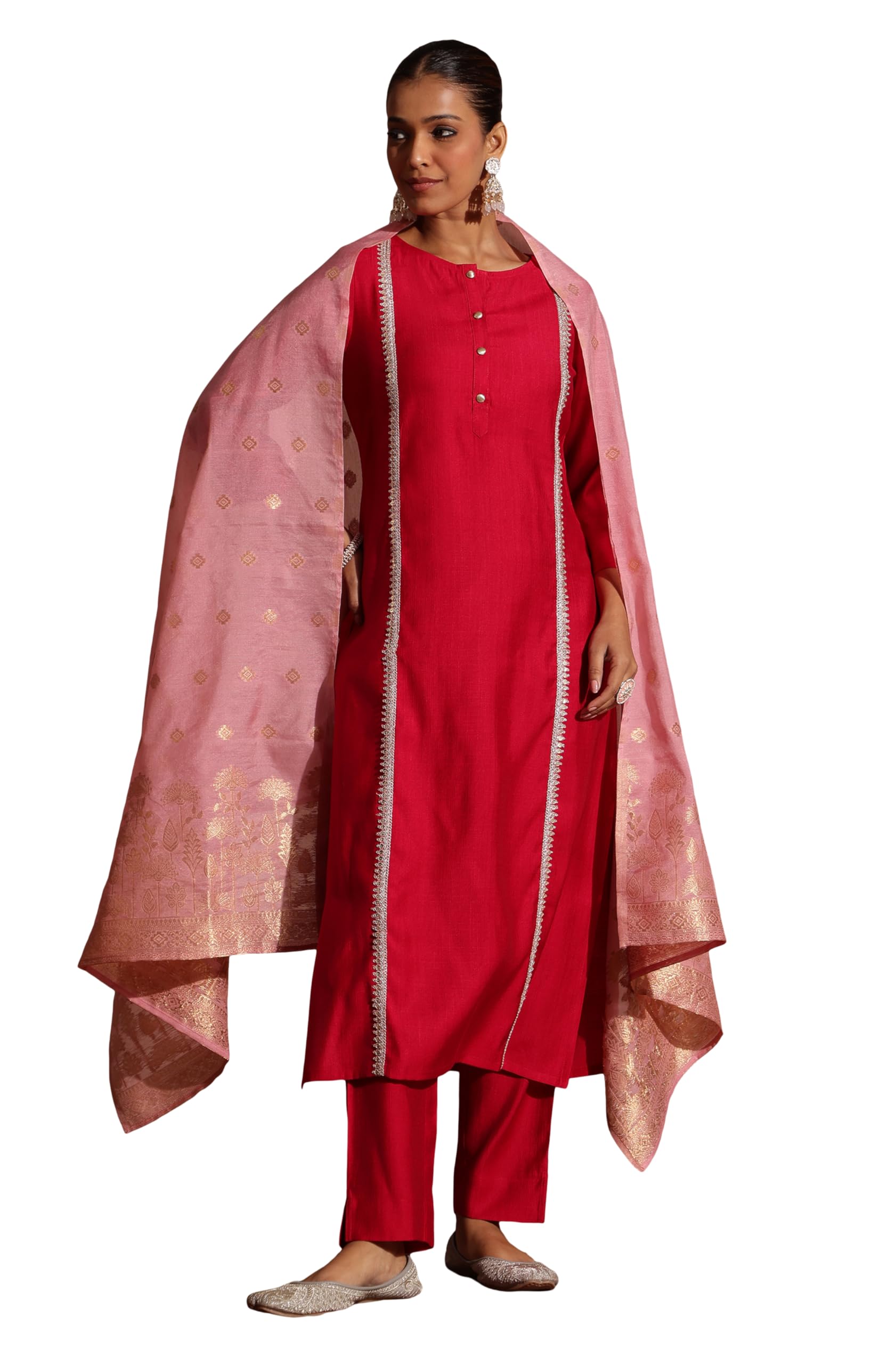 Women's Pink Silk Blend Embellished Straight Kurta Set-image-45
