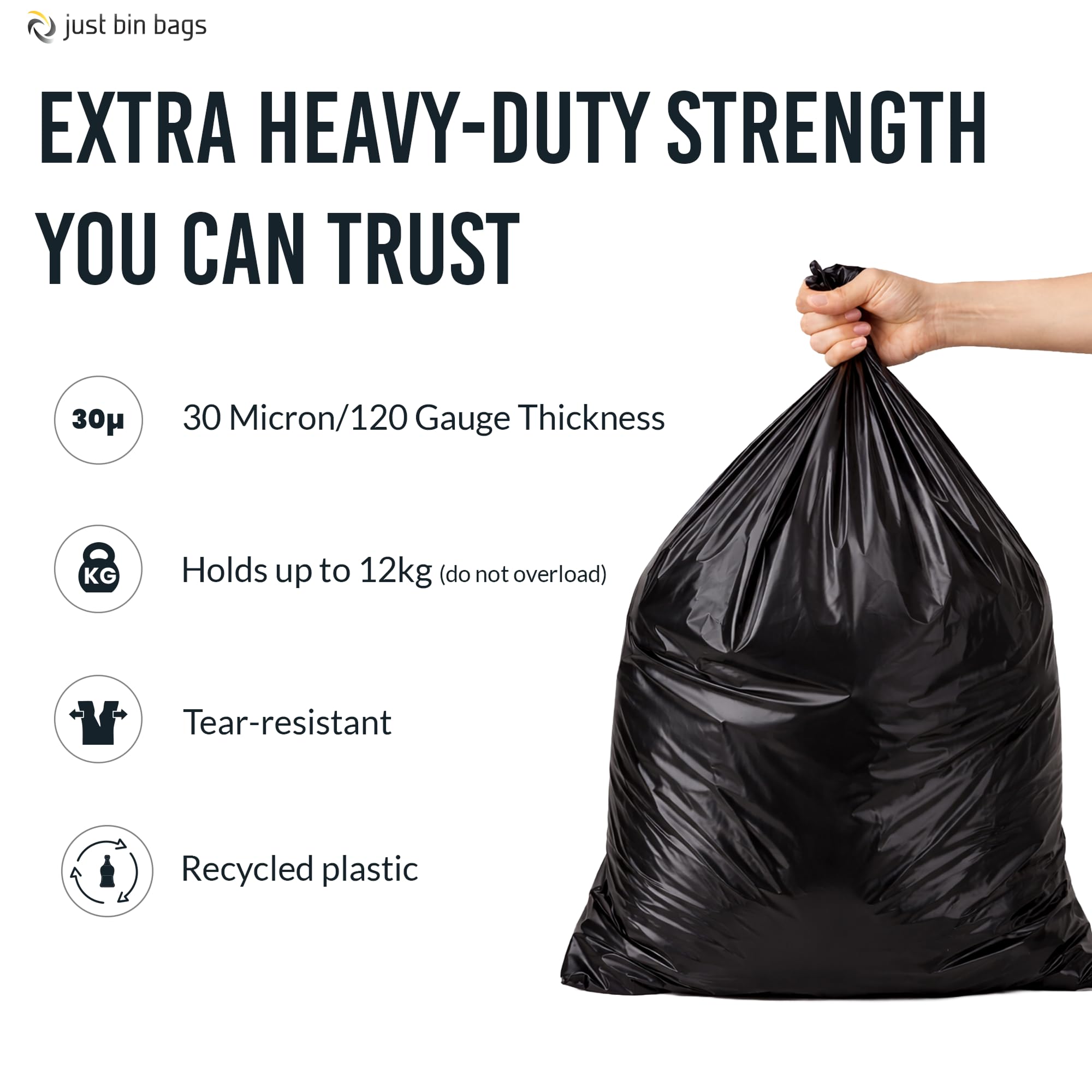 100 sacchi per la spazzatura con ruote da 360 l, extra resistenti, capacità 12 kg, calibro 120, 30 micron, per uso domestico e commerciale