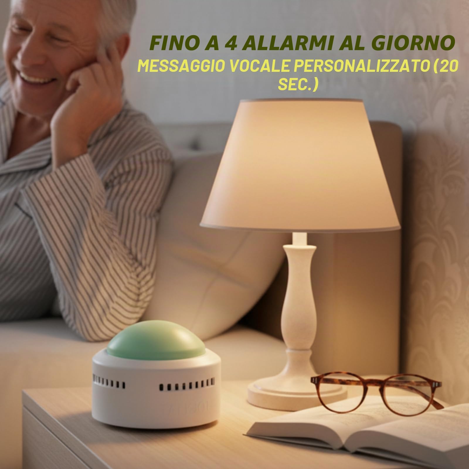 Orologio da tavolo parlante per non vedenti, anziani e ipovedenti, con sensore di rumore, 5 lingue regolabili, 4 sveglie al giorno, ora e data