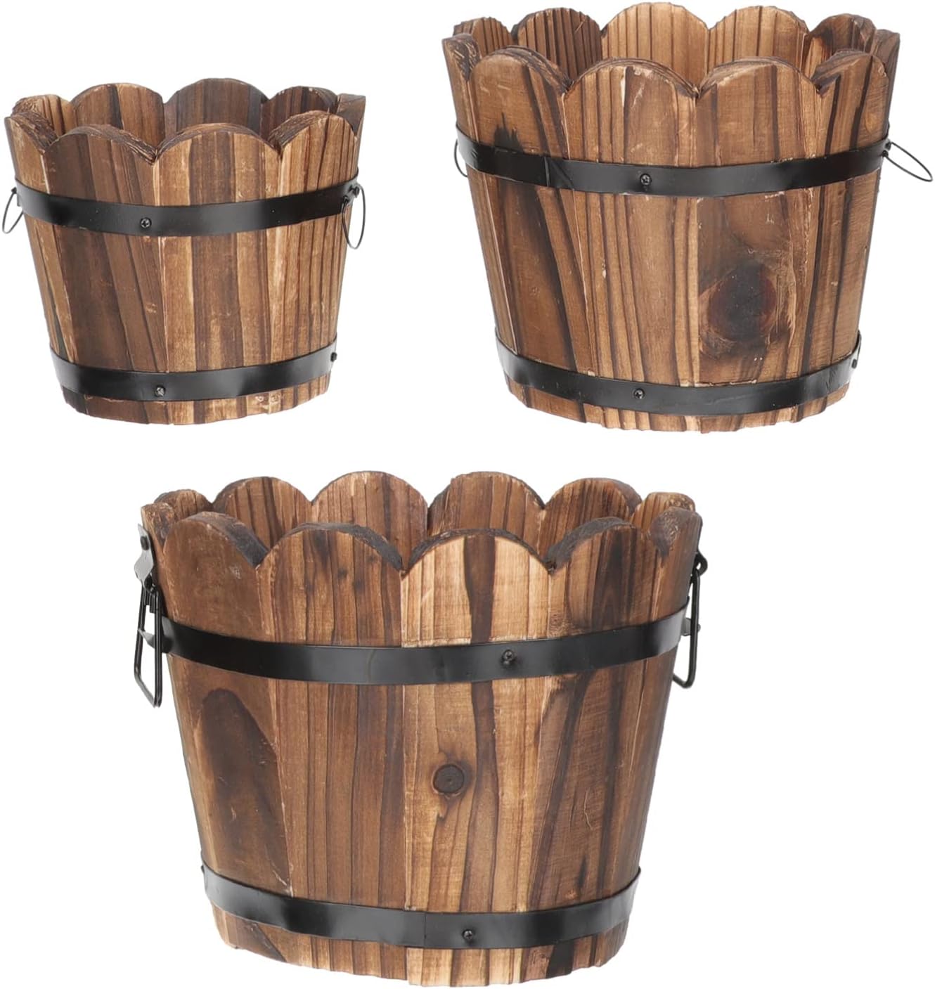 Yardwe Outdoor Decor 3pcs Wooden Flower Pots Rustic