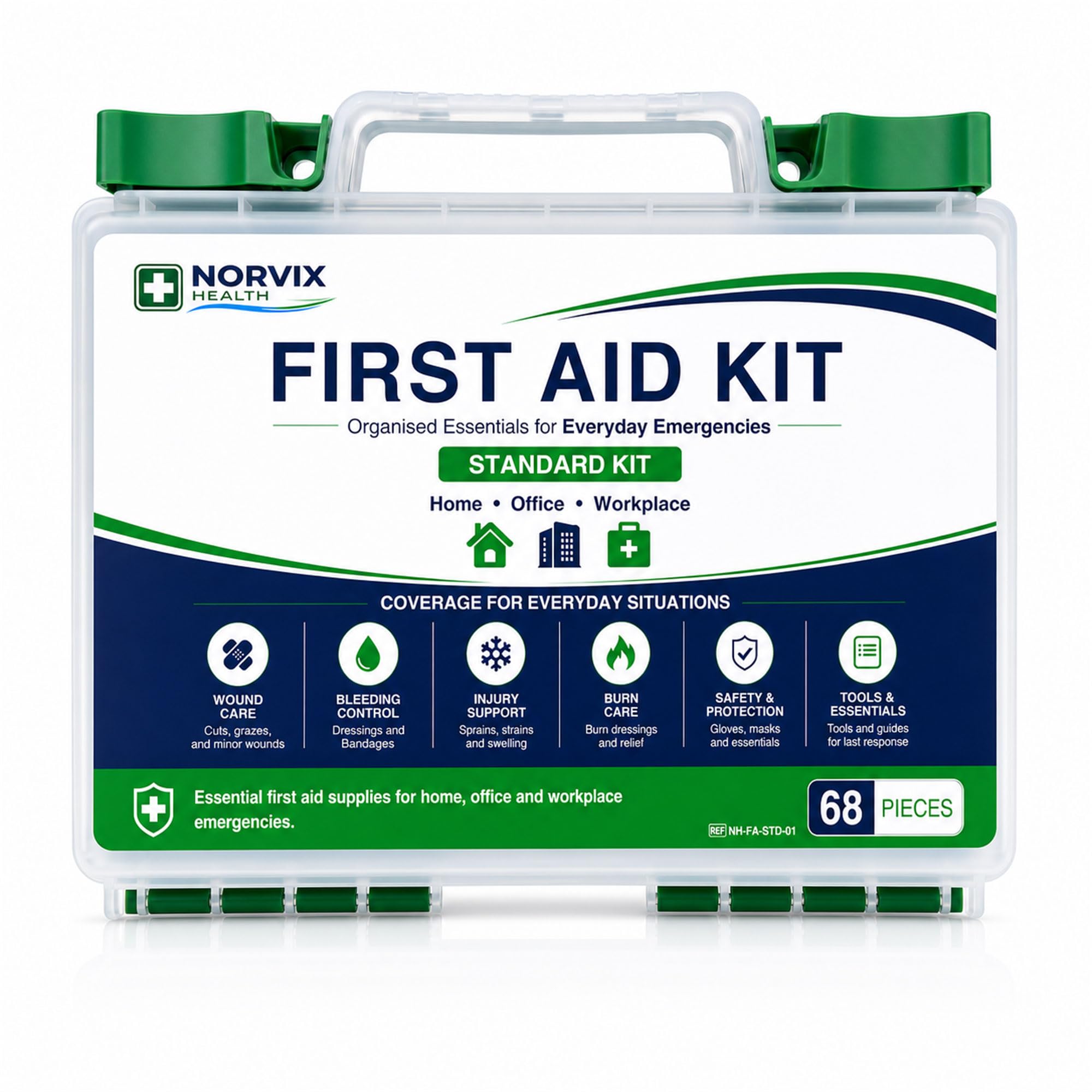 Norvix Health 68-Piece First Aid Kit – Emergency Medical Supplies with QR First Aid Guide, Organised Portable Kit for Home, Workplace, Car & Travel