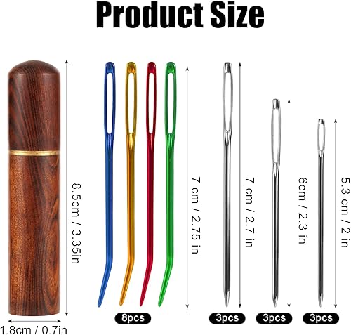 Miniatura 2 de Kit de 17 agujas de coser de ojo grande, agujas romas de acero inoxidable y agujas de tapiz dobladas, agujas de tapiz afiladas, agujas de tejer a