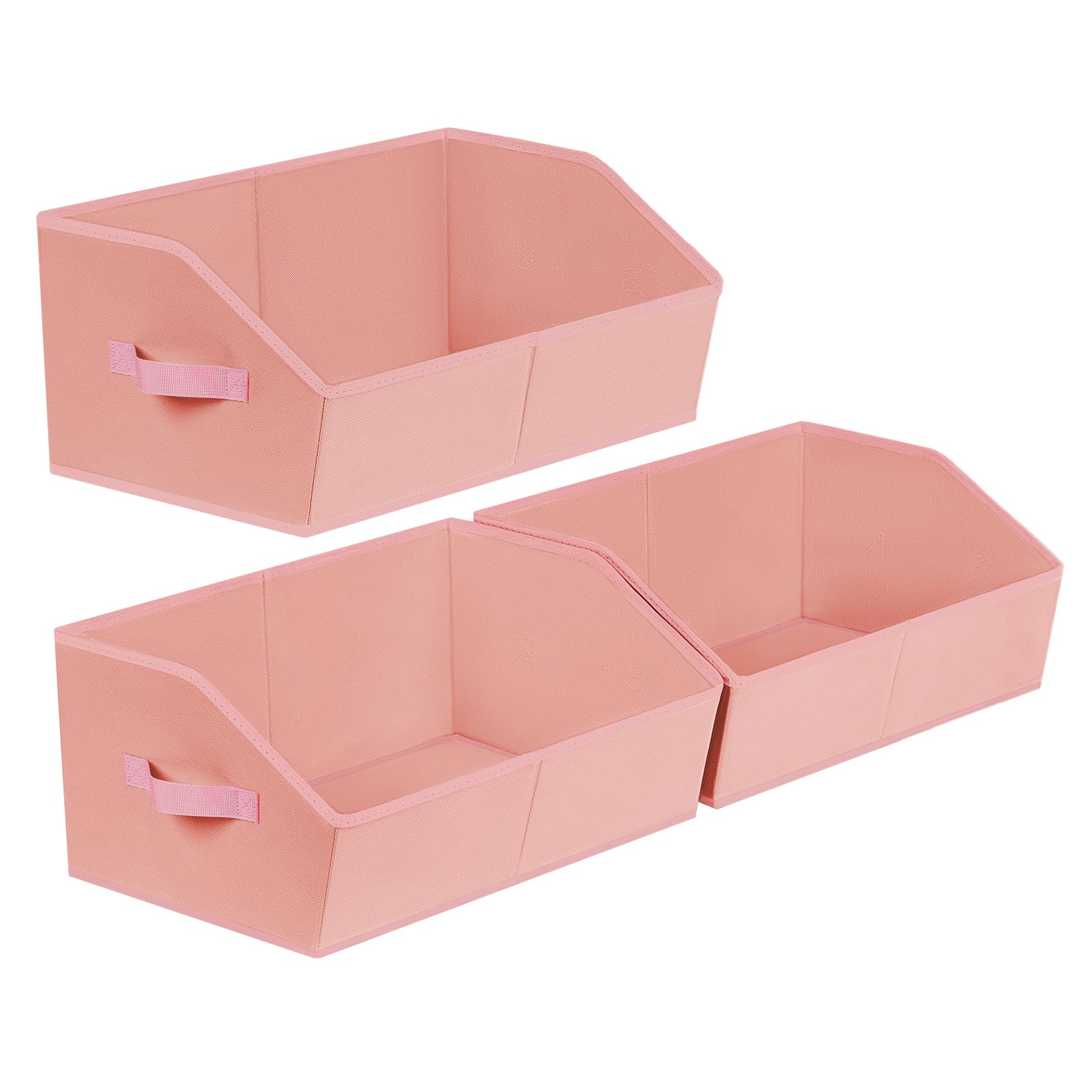 Homsorout Closet Baskets for Shelves Trapezoid - Decorative Storage Baskets with Handle, Closet Bins for Organization, Shelf Storage Bins for Clothes, Books, Home, Office, 3 Pack, Pink