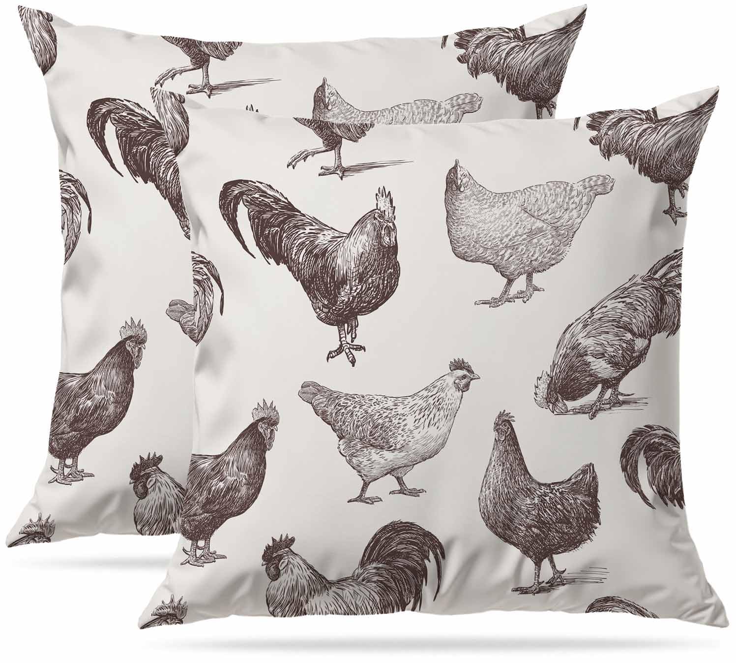 Zovinex Cocks And Hens Cushion Covers Set Of 2 Pack 40 X 40 Cm Soft Short Plush Decorative Throw Pillow Cases Cute Pillow Cover For Sofa Bed Garden Outdoor Decor With Invisible Zipper Pillow Covers