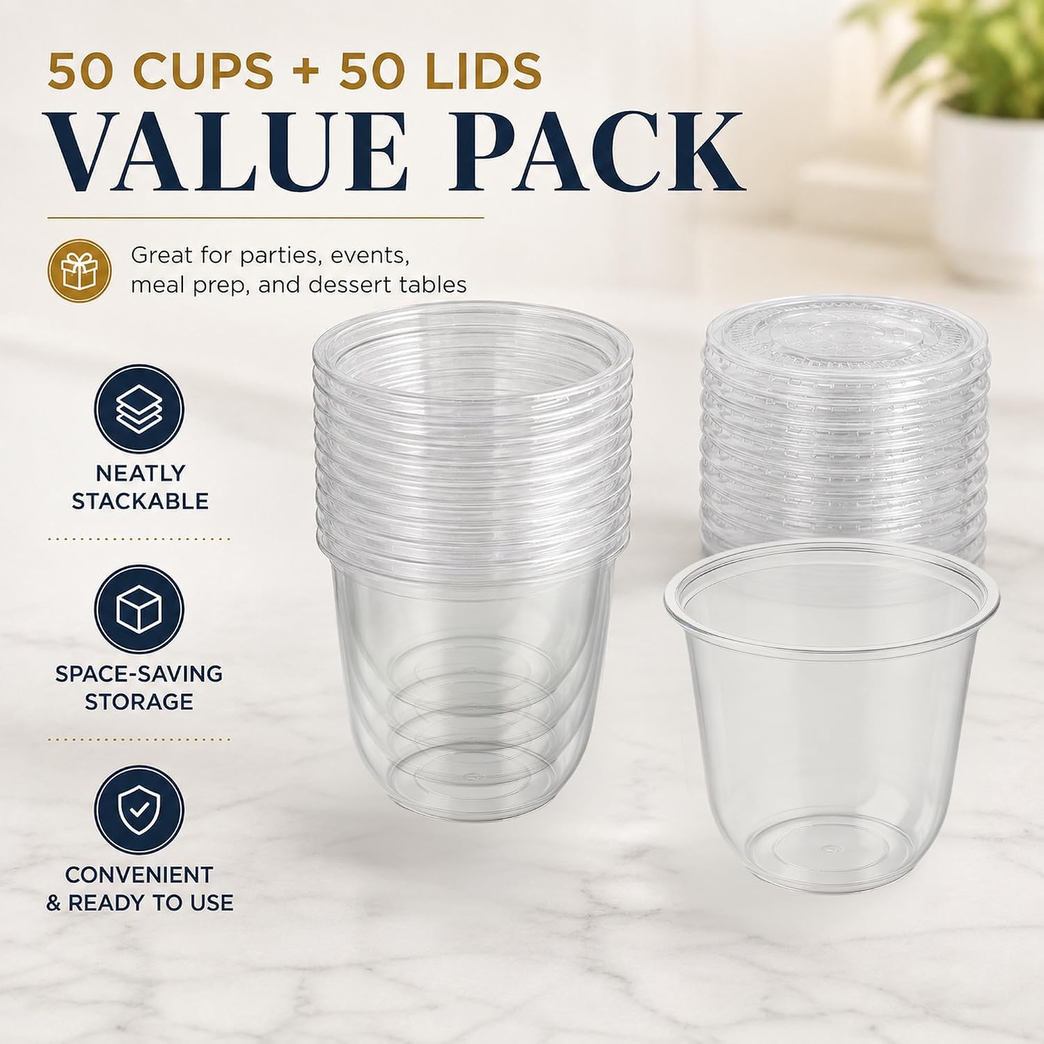 12 oz Clear Plastic Dessert Cups with Lids, 50 Pack Disposable