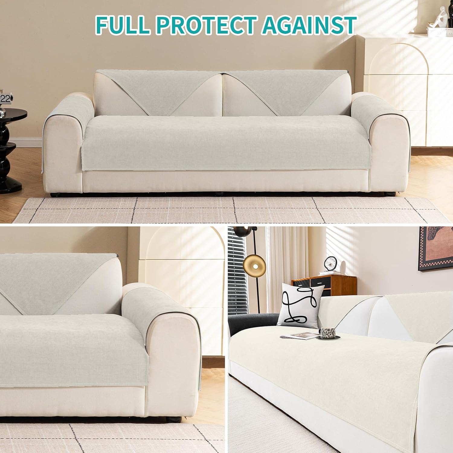 Deep Dream Waterproof Cat-Scratch Resistant Couch Cover for Sofa, Anti-Slip | Couch Cover for Sofa, Sectional Sofa Covers for 3 Cushion Couch, Washable Furniture Protector, White,1 PCS 36" x 71"