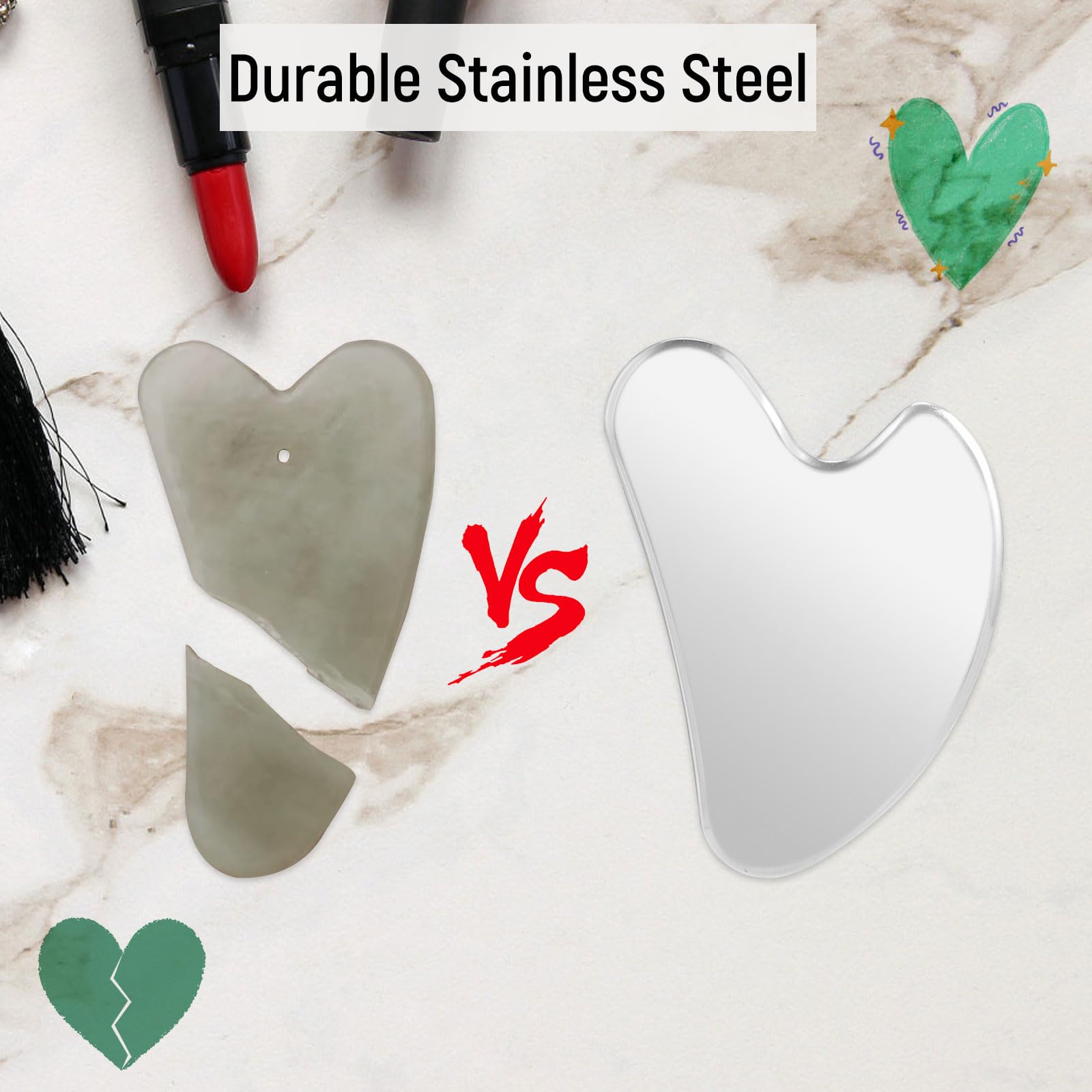 winbest Stainless Steel Gua Sha Massage Tool Heart Shaped Gua Sha Facial Tools with Metal Face Roller Facial Scraper for Face Neck Eye Body Skin Care - Image 4