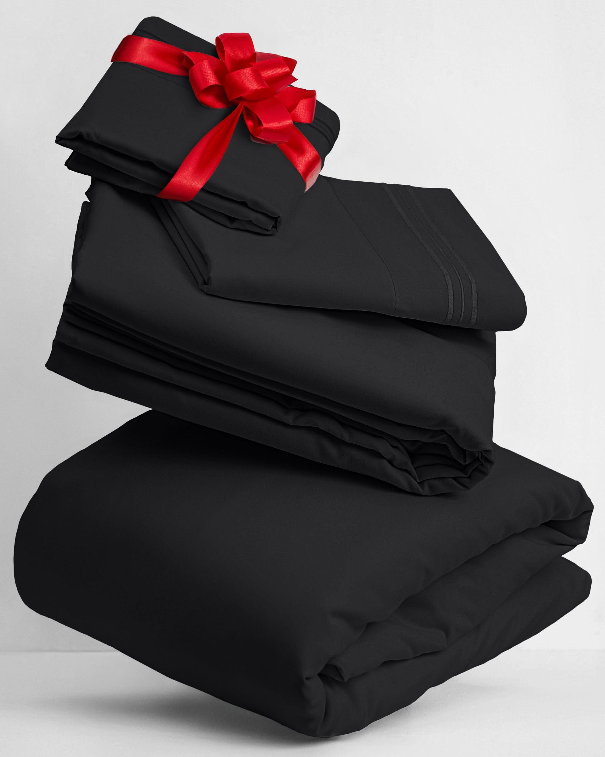 Mellanni Bed Sheet Set Brushed Microfiber 1800 Bedding - Wrinkle, Fade, Stain Resistant - Hypoallergenic - 3 Piece (Twin, Black)