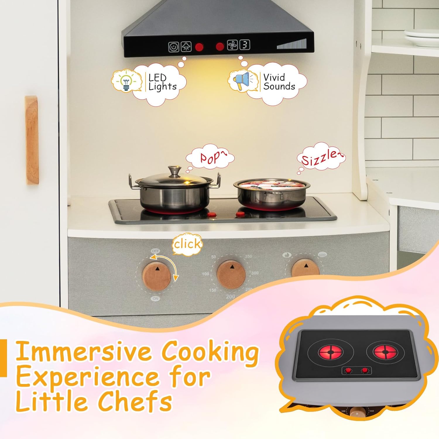 Stovetop with LED lights and vivid sounds