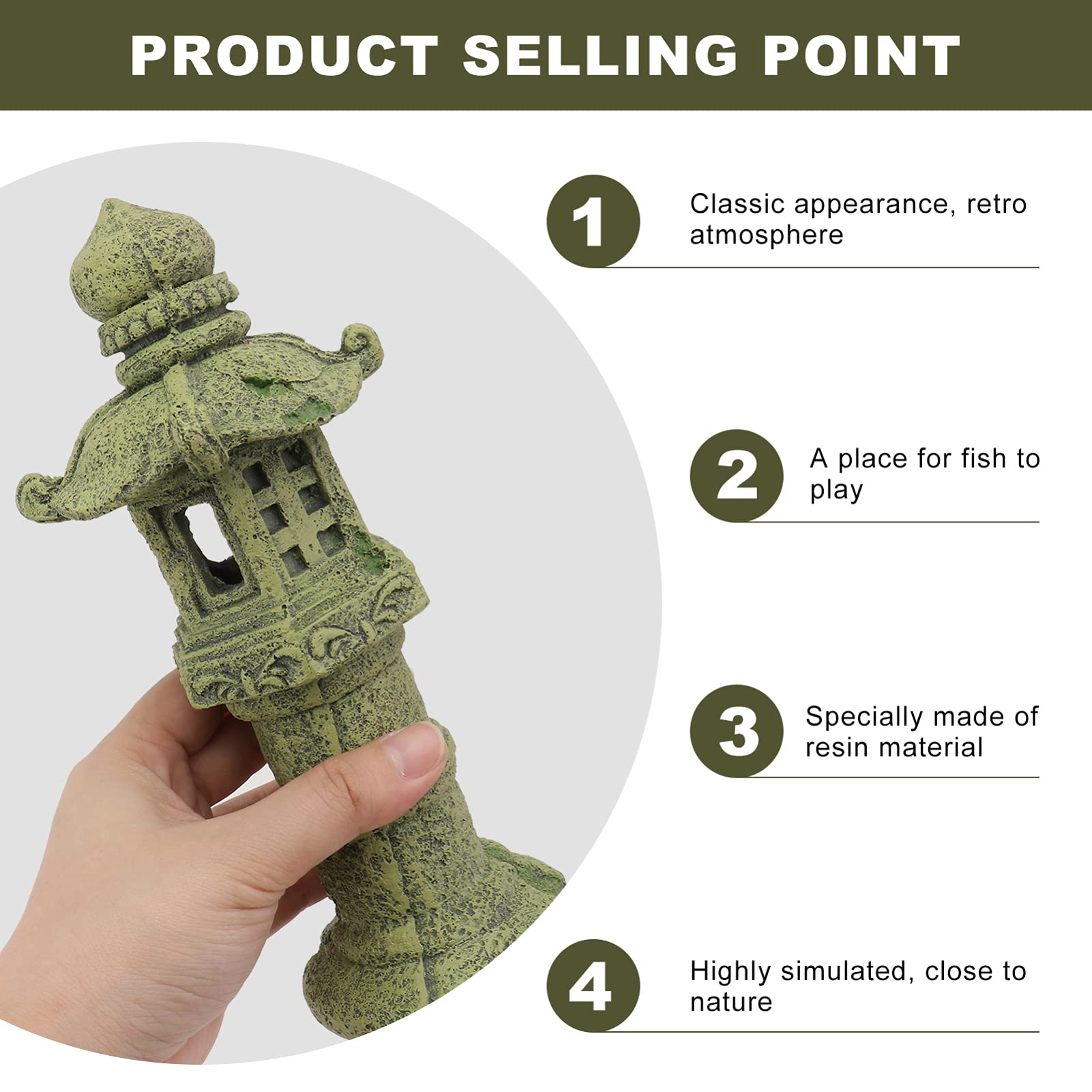 POPETPOP Adorno de acuario Resina Pagoda Japonesa Linterna Estatua Pecera Escondite Betta Cueva Hideaway Paisaje Ornamento para Pescado Camarones Decoración de Acuario