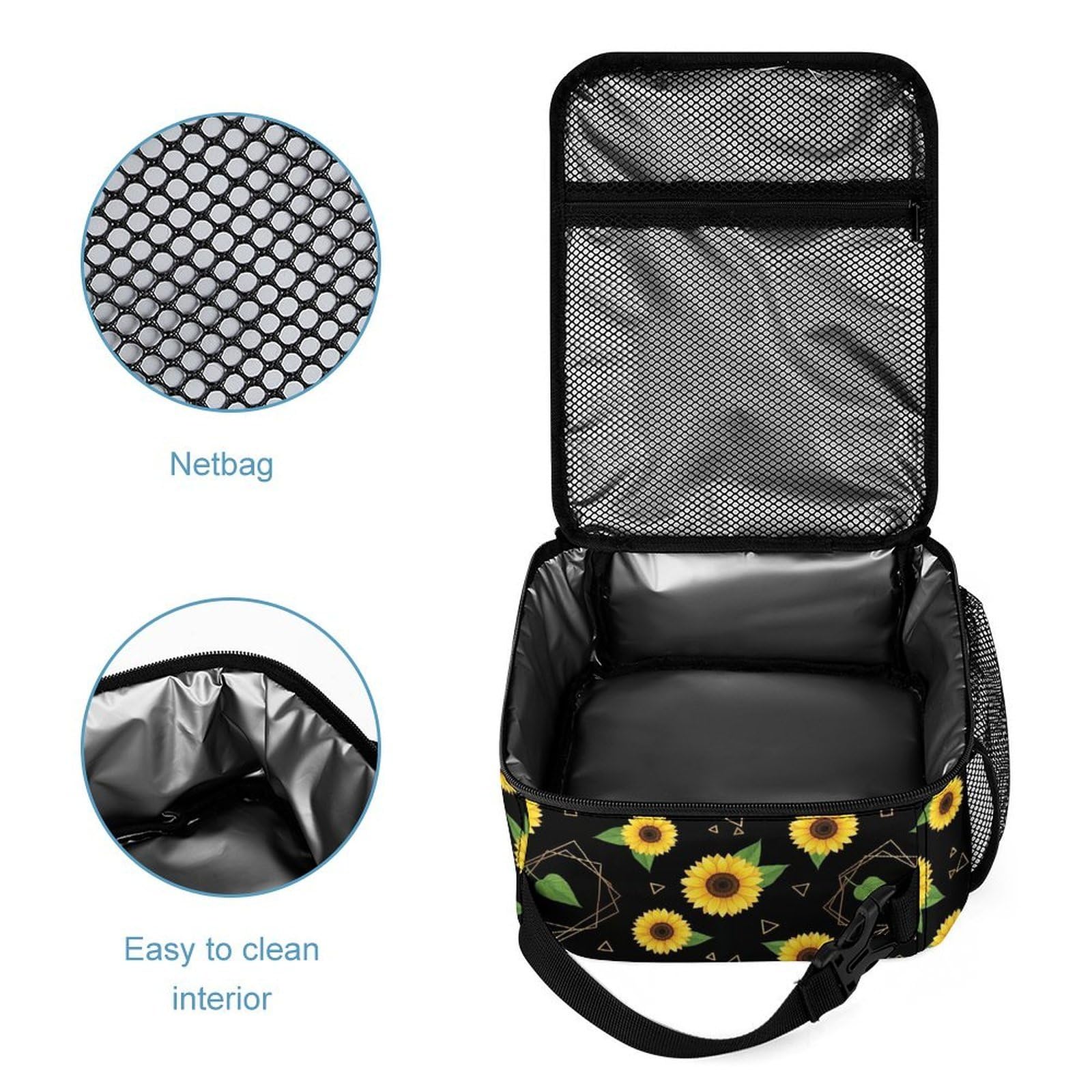 Sac à dos léger avec boîte à lunch, trousse de maquillage et rangement (motif tournesol (11))