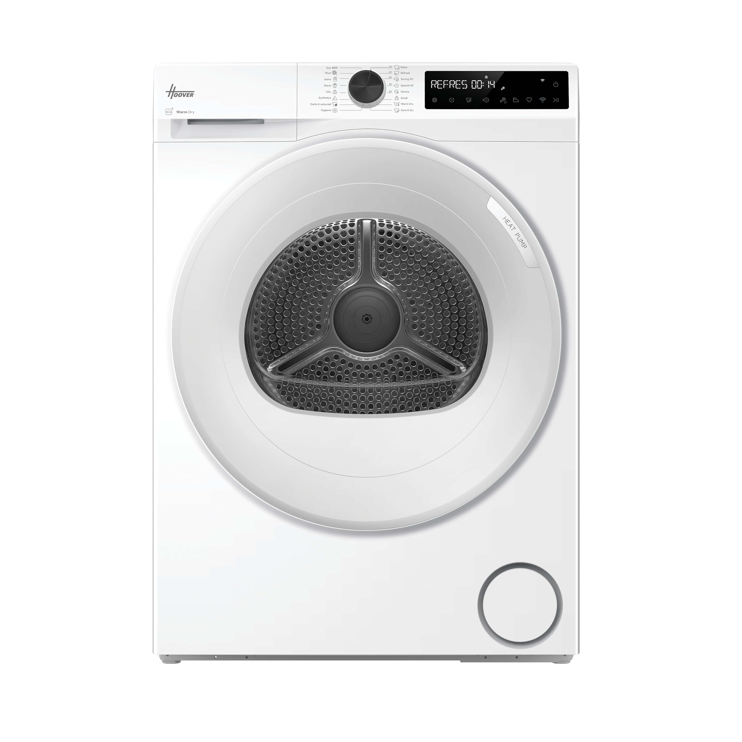 Hoover Pro Dry Series 3 9kg Freestanding Heat Pump Tumble Dryer, A++ Rated, AI Smart Move, hOn App, 15 Programmes, Hygiene Cycle, White, 60x60x85 cm - HBR 9N2X-80
