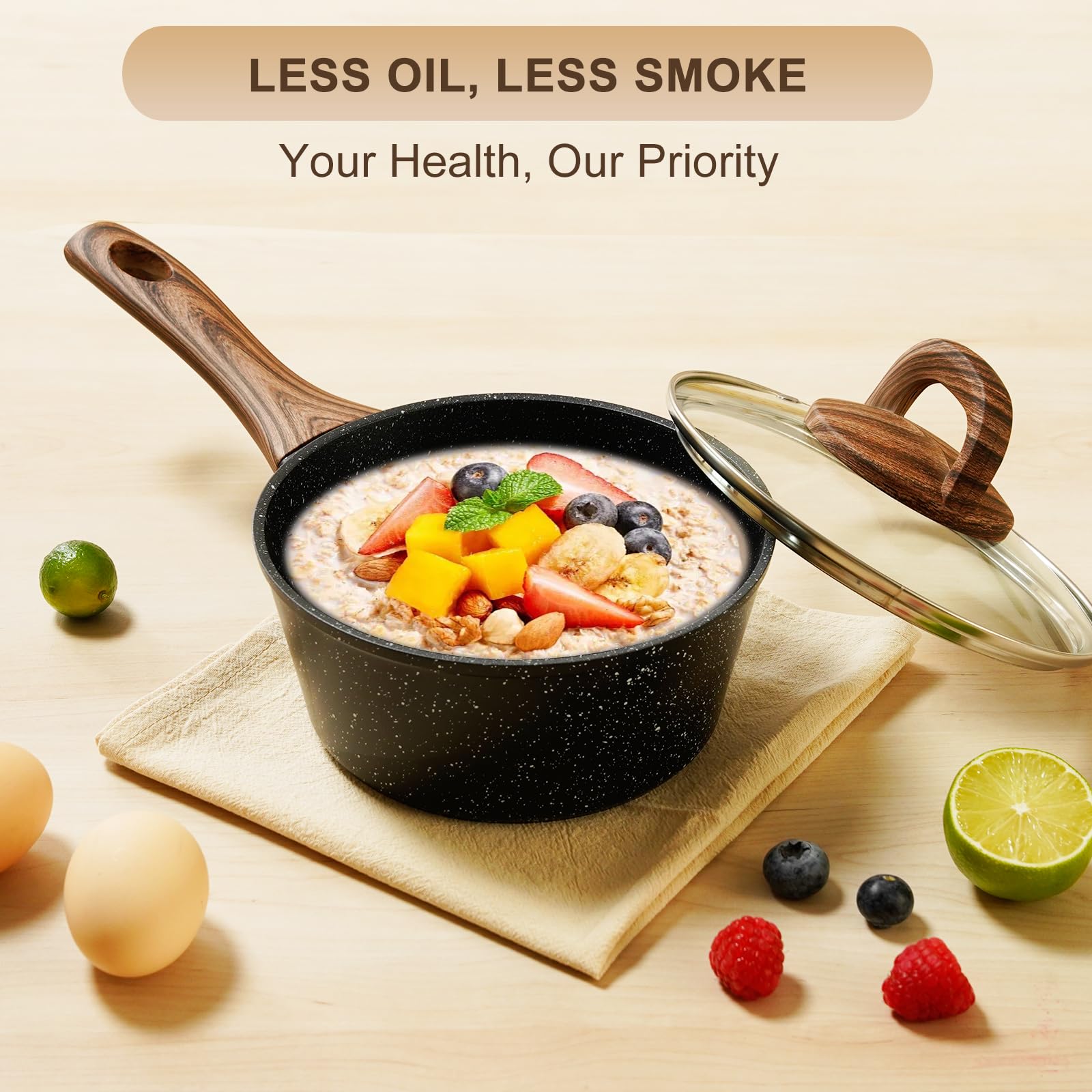 EWFEN Nonstick Pots and Pans Set, 25-Piece Ceramic Cookware Set, Induction Kitchen Cooking Set with Frying Pans Saucepans & Utensils, Healthy Non-toxic, PFAS/PTFE/PFOA Free, Black