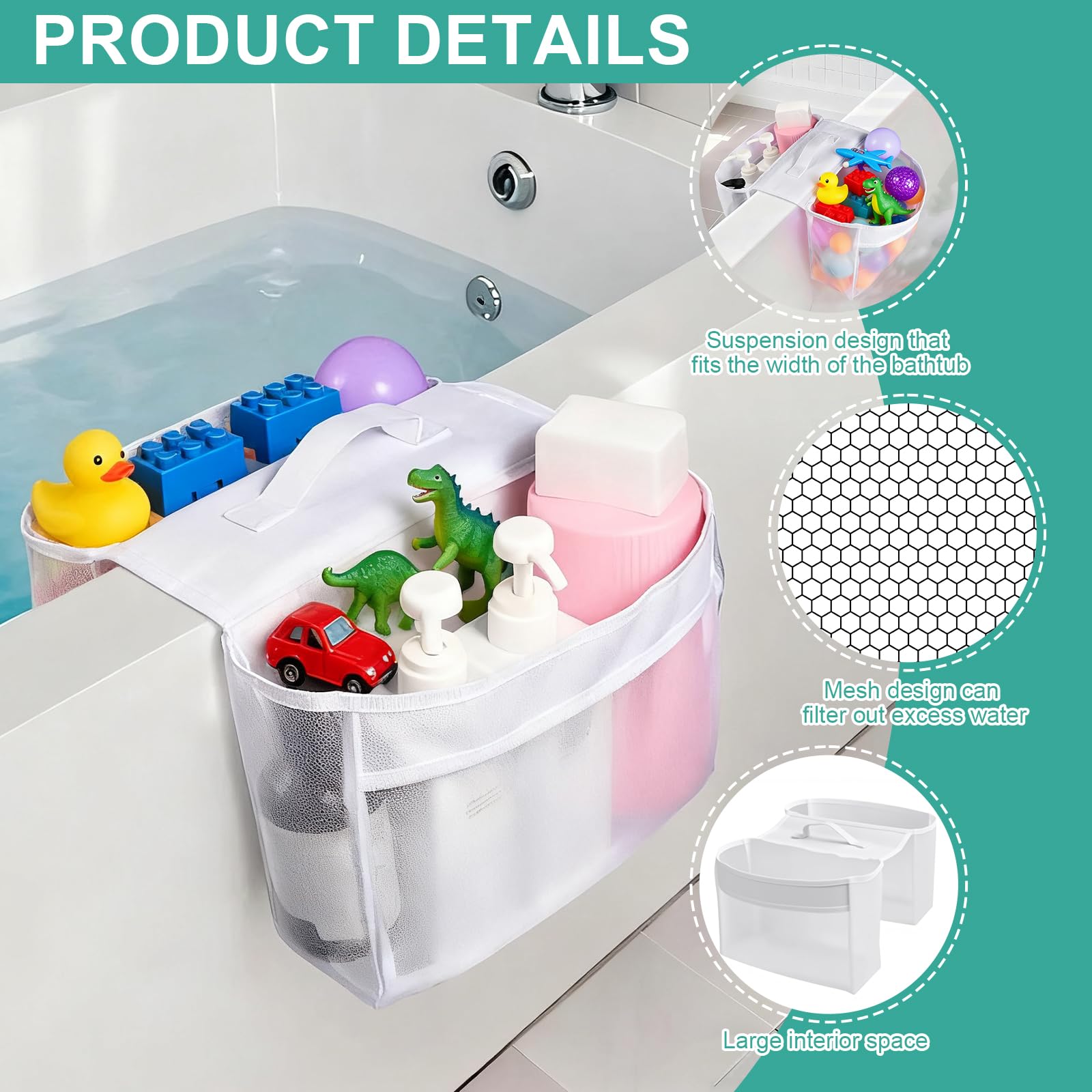 Organizer Trasparente Per Giocattoli Da Bagno CIEOVO (2 Pezzi): Contenitore Con Ventose Per Vasca, 28x13x9 Cm - 2