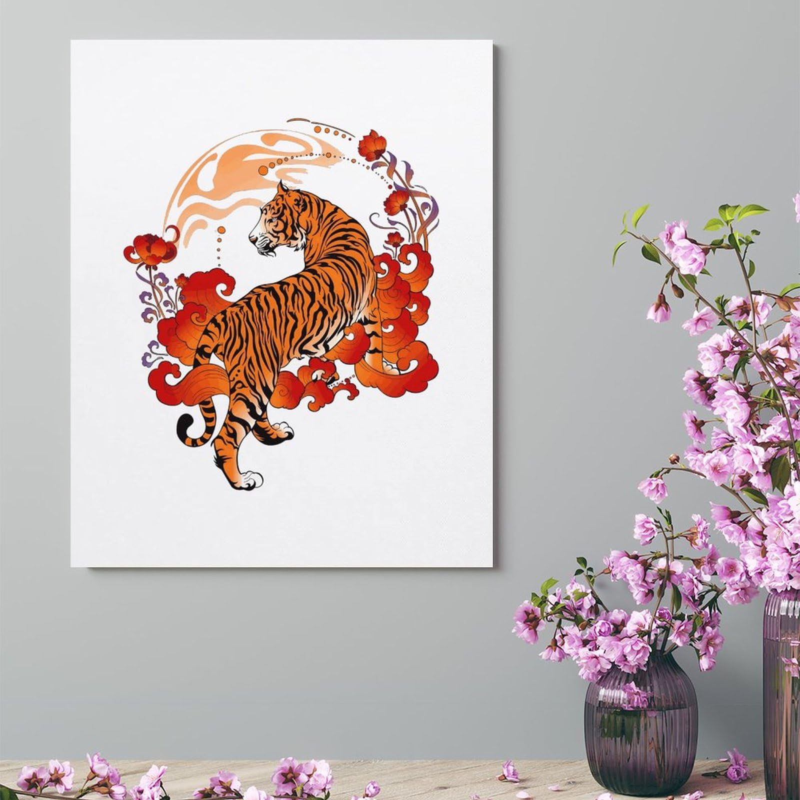 Amazon.co.jp: タイガー 虎 花 トラ とら キャンバス絵画 アート