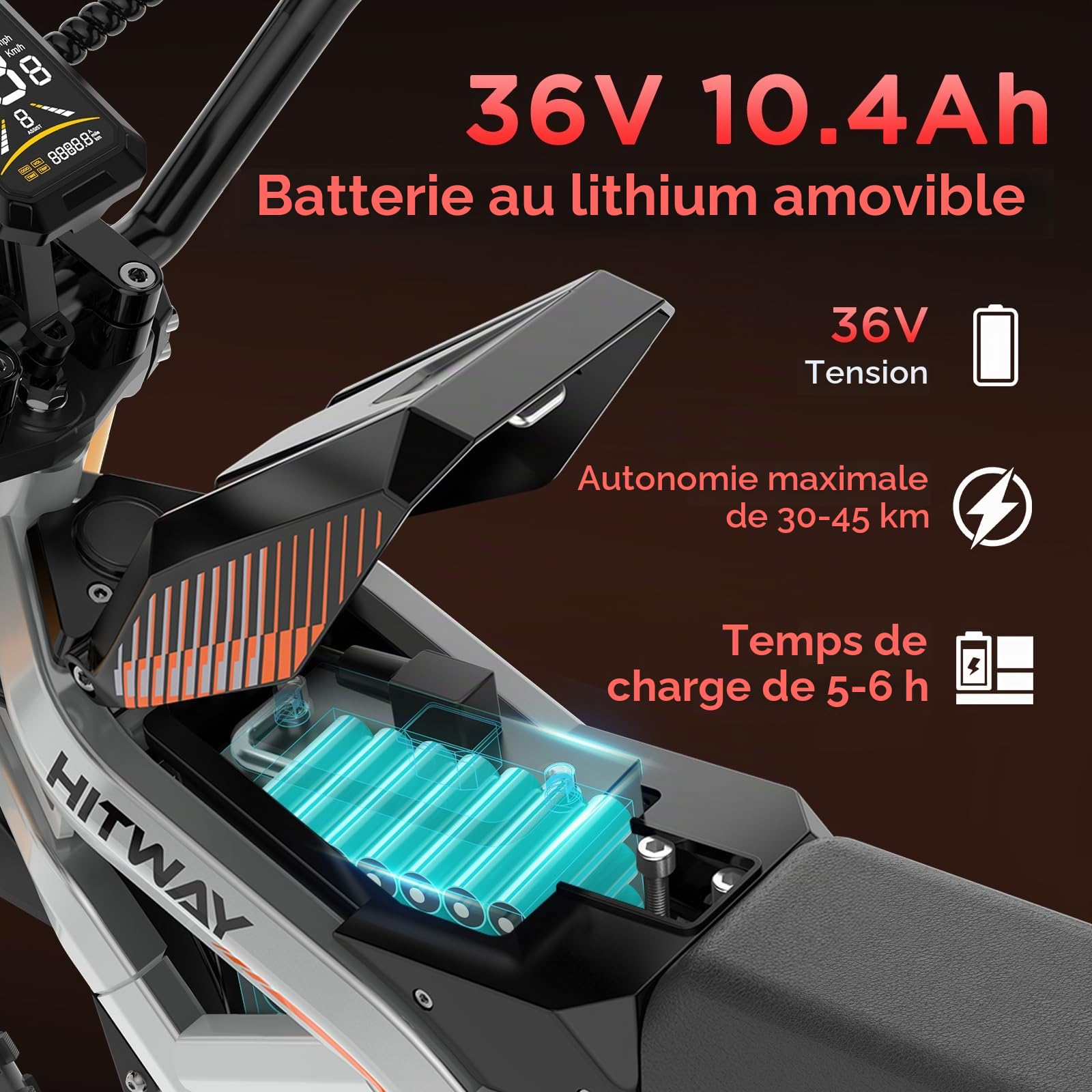 HITWAY Moto Cross Électrique Enfant 14" - Moteur 400W, Batterie 36V 10.4Ah, 3 Vitesses (10/15/25 km/h), Autonomie 30-45 km, Double Suspension, Pneus Tout-Terrain - Dès 8 Ans (Gris-Noir)
