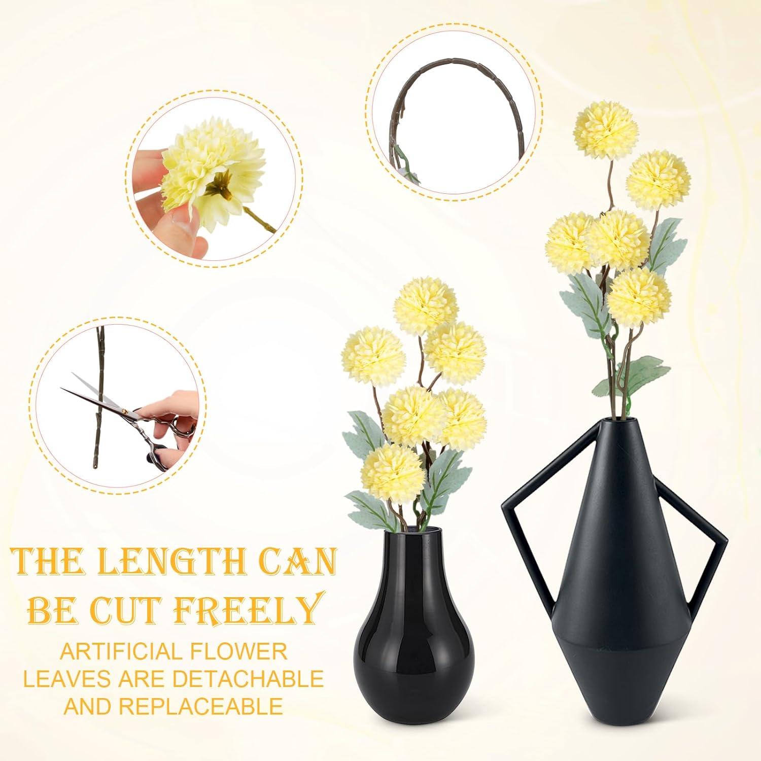 INQCMY Artificial Flowers 12pcs Ball Chrysanthemums for Weddings Silk with Stemsdiy Champagne Bouquets Indoor and Outdoor Decoration Kitchen Table Decor (Yellow)