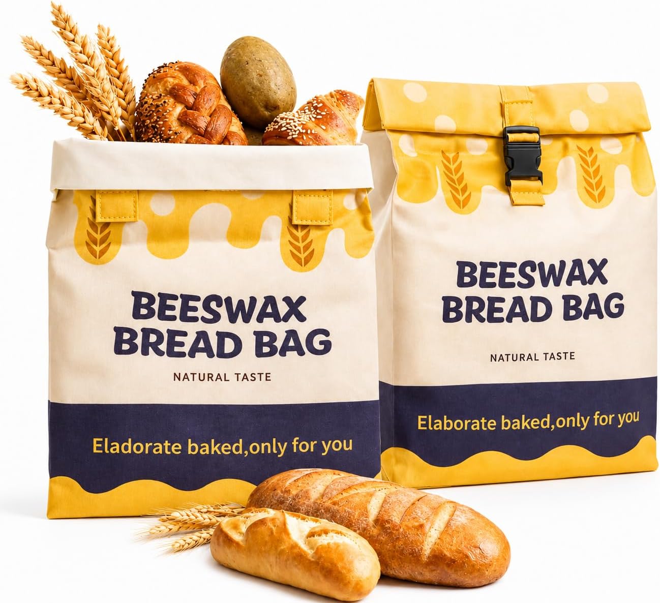 UWILLION Beeswax Bread Bags 2 Pack for Sourdough Loaves, Extra Large Reusable Linen Bread Storage Bag with Buckle Closure, Plastic-Free Food-Safe Bread Keeper for Homemade Artisan Bread